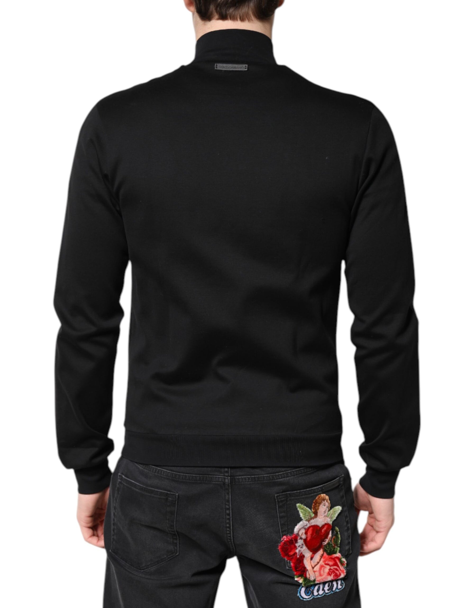 Dolce & Gabbana Black Cotton Logo Full Zip Men Bomber Jacket | Regal Royce