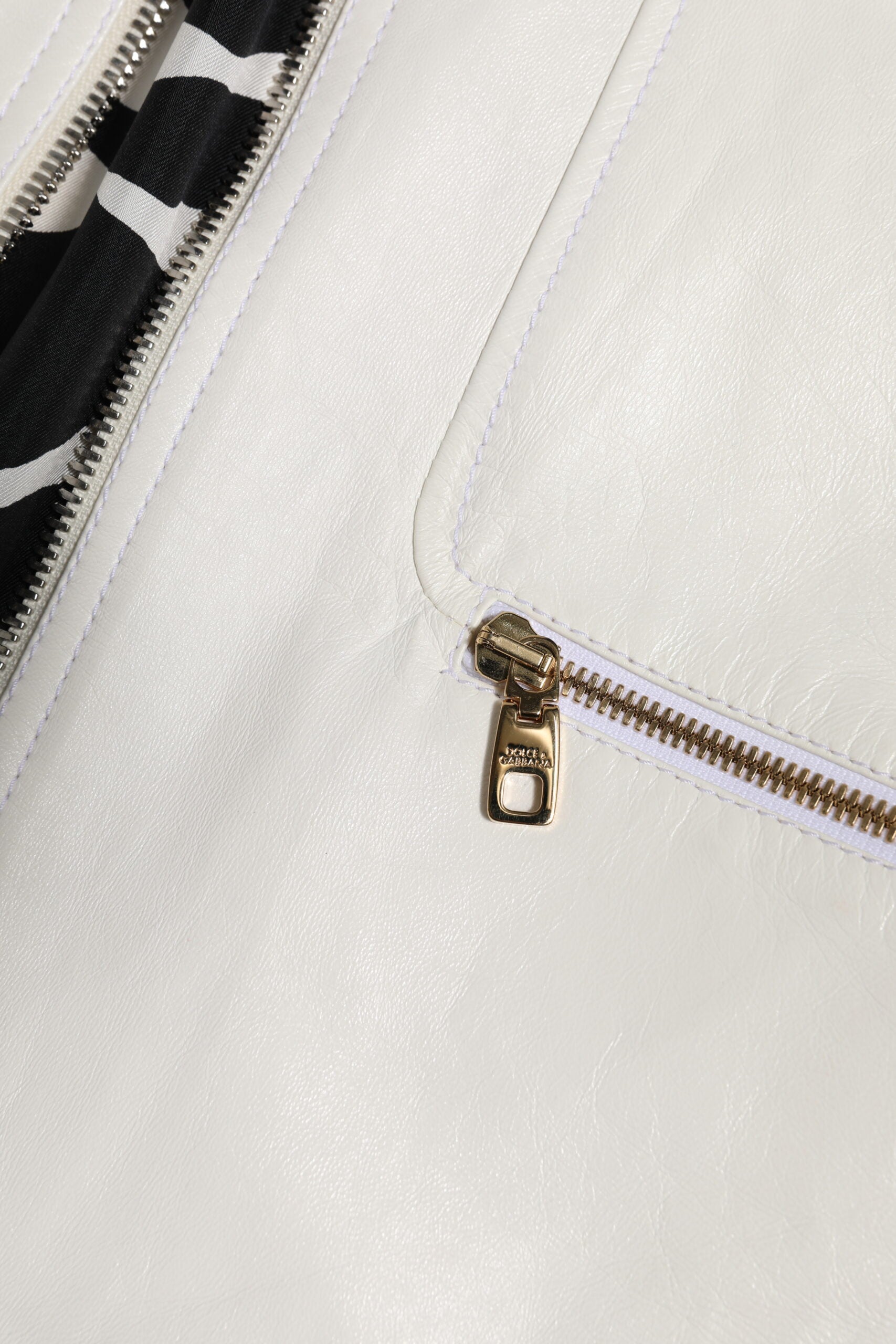 Dolce & Gabbana White Collared Full Zip Biker Coat Jacket | Regal Royce