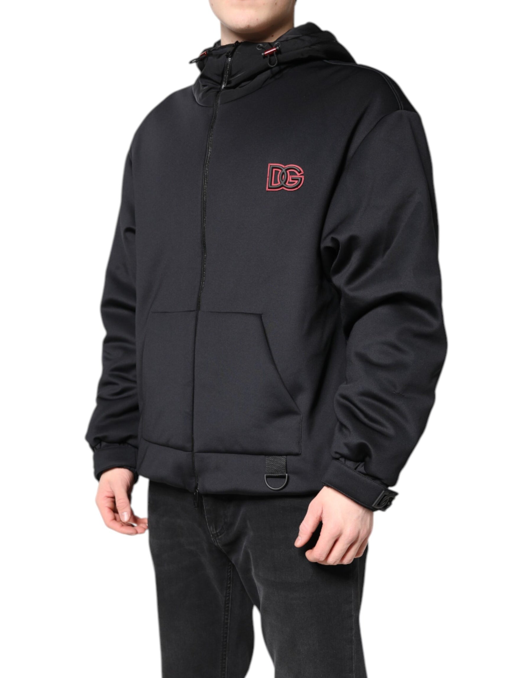 Dolce & Gabbana Black Polyester DG Hooded Full Zip Jacket | Regal Royce