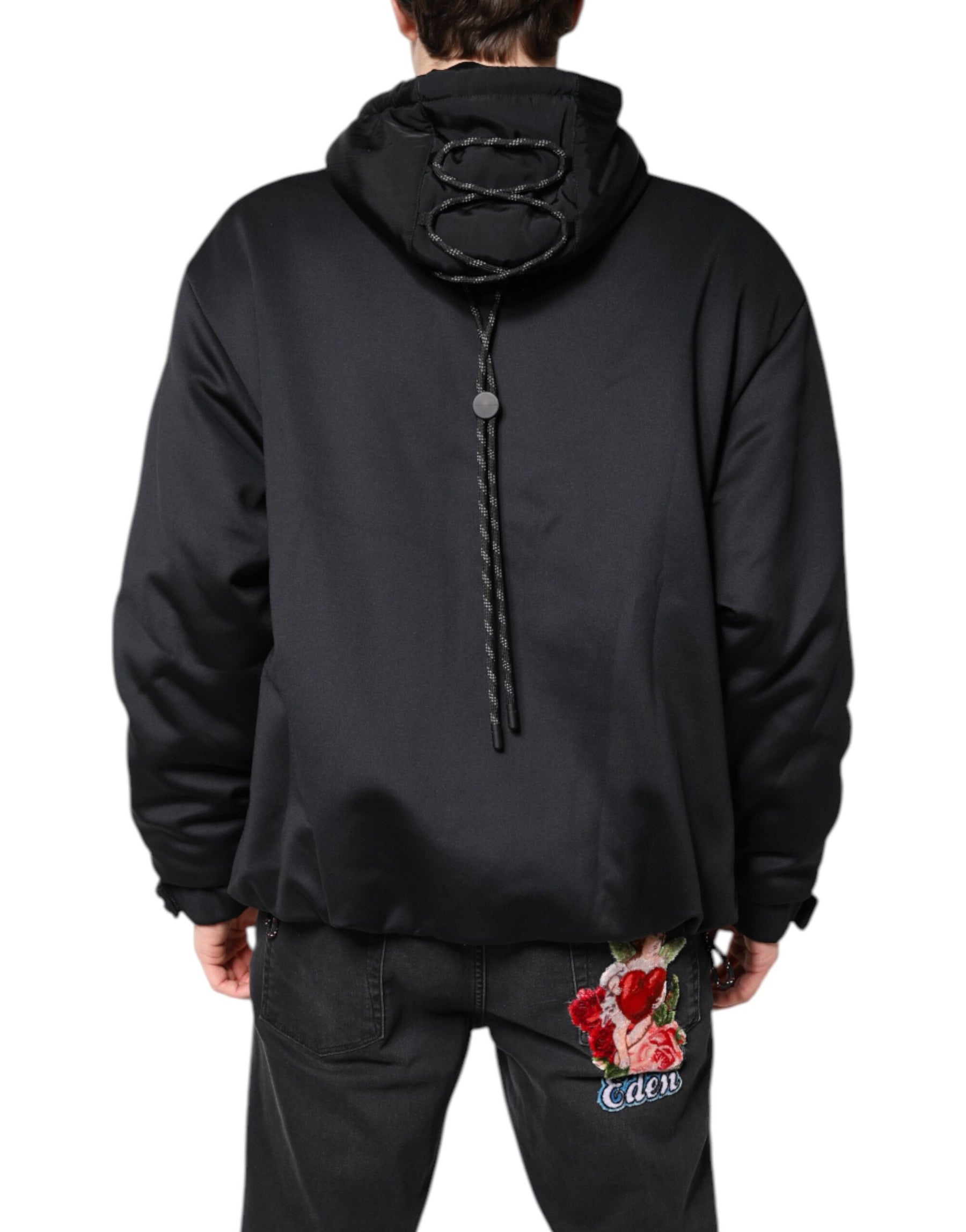 Dolce & Gabbana Black Polyester DG Hooded Full Zip Jacket | Regal Royce