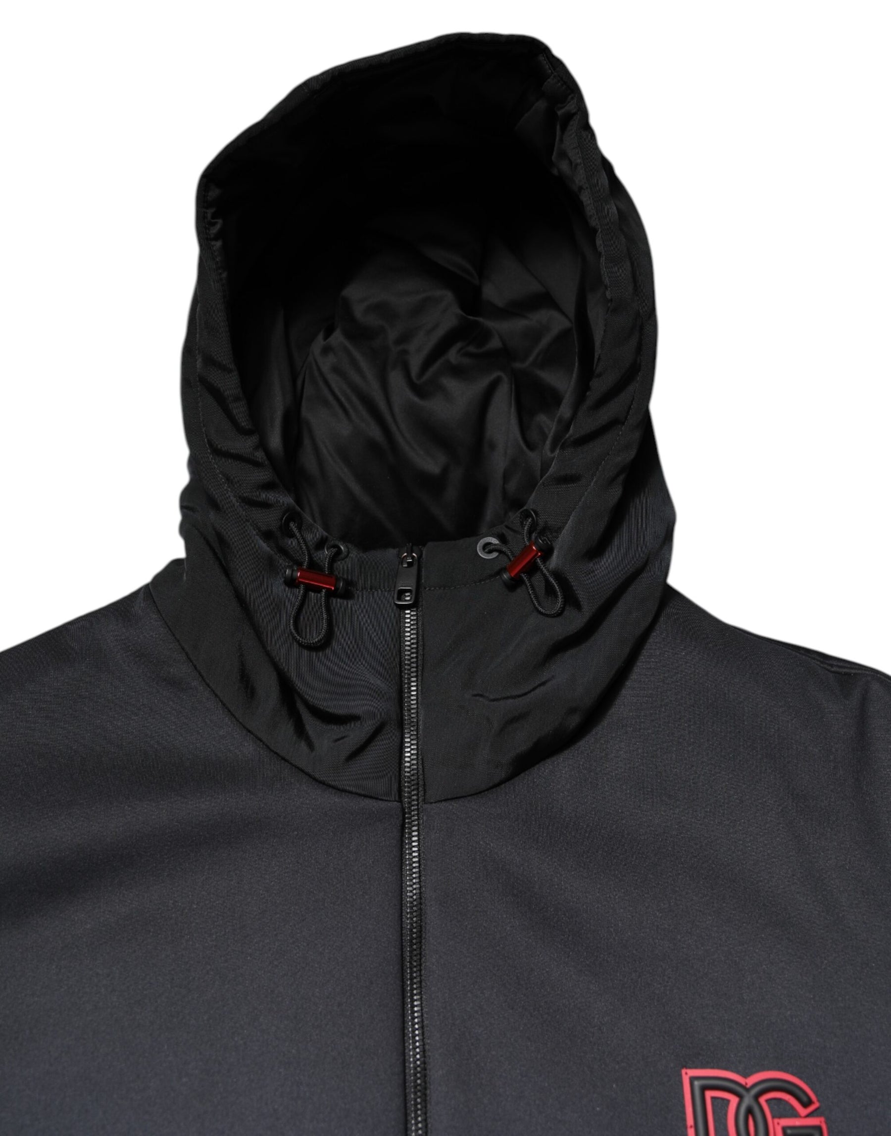 Dolce & Gabbana Black Polyester DG Hooded Full Zip Jacket | Regal Royce