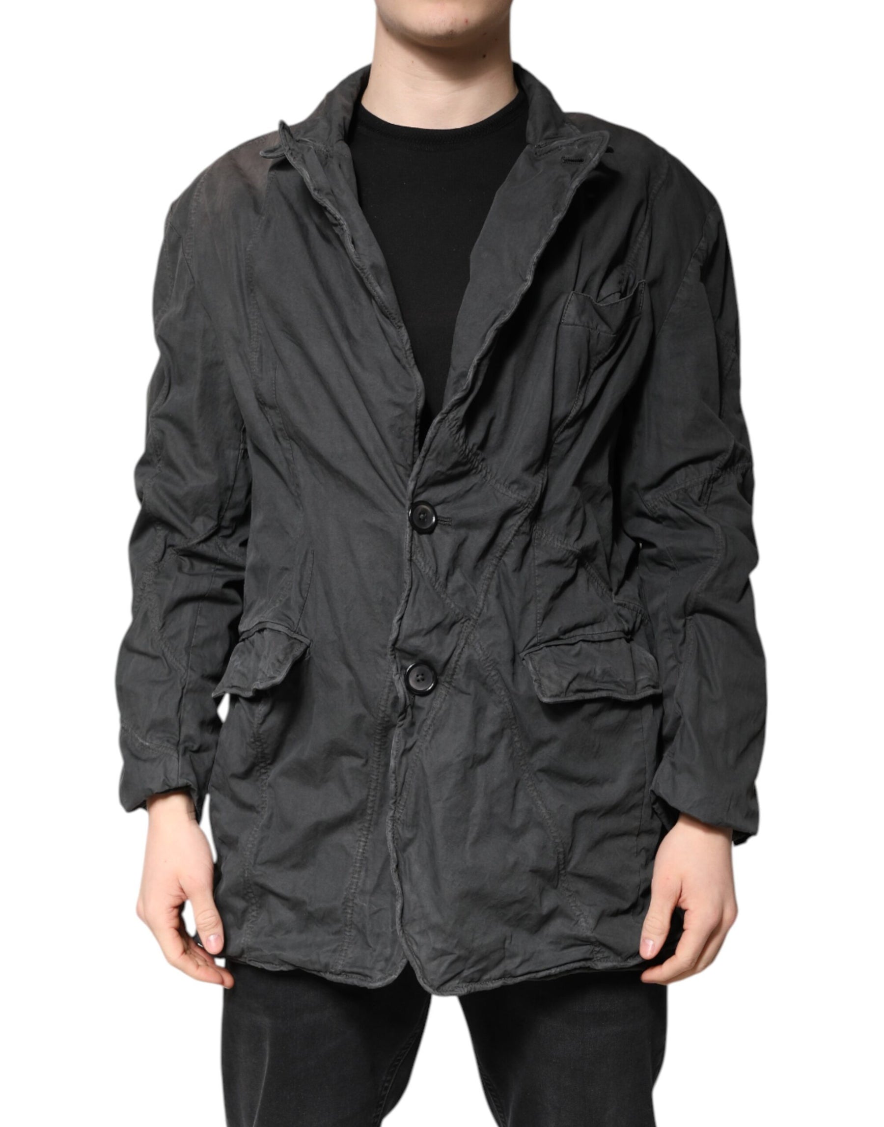 Dolce & Gabbana Black Solid Cotton Collared Coat Jacket | Regal Royce