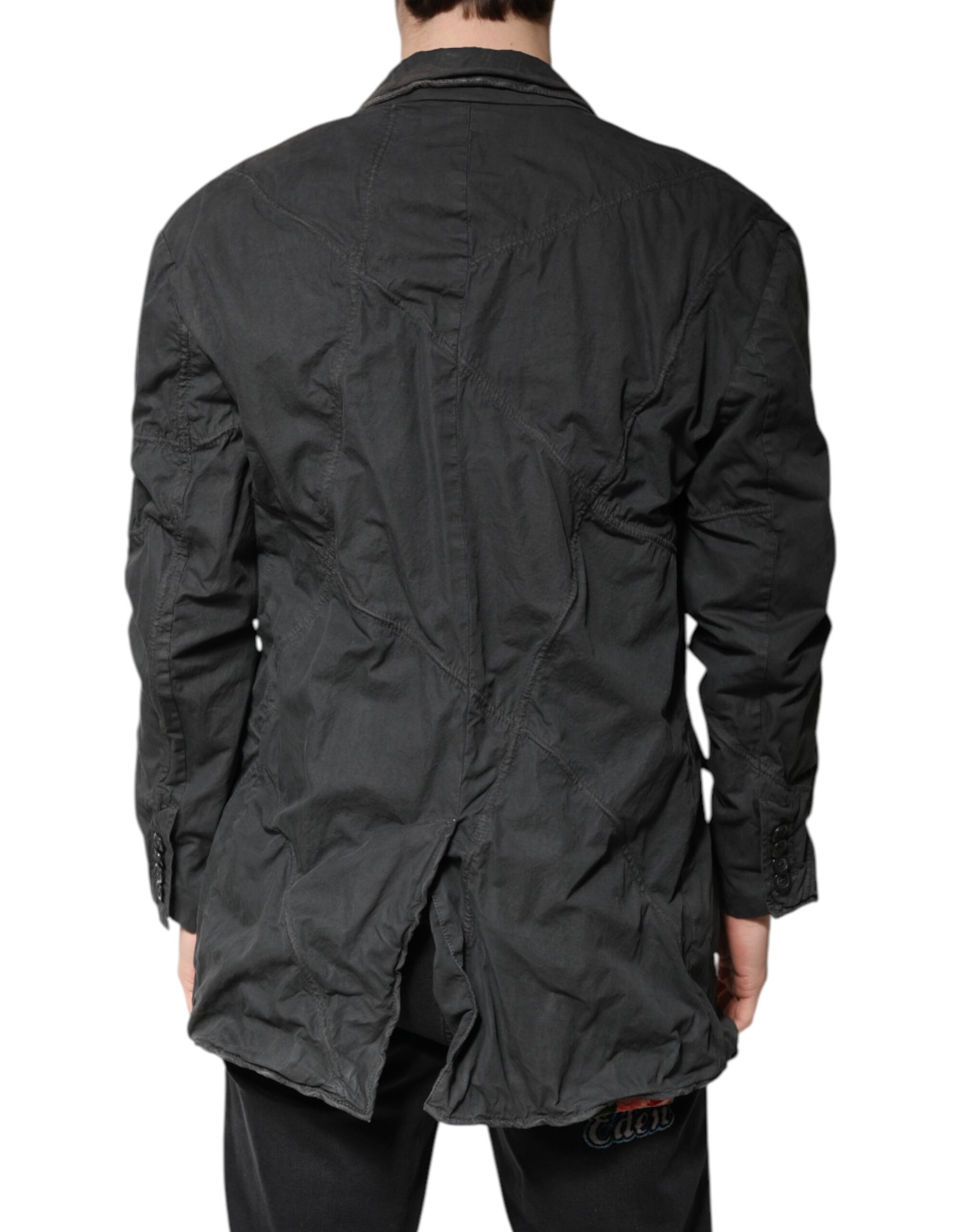 Dolce & Gabbana Black Solid Cotton Collared Coat Jacket | Regal Royce