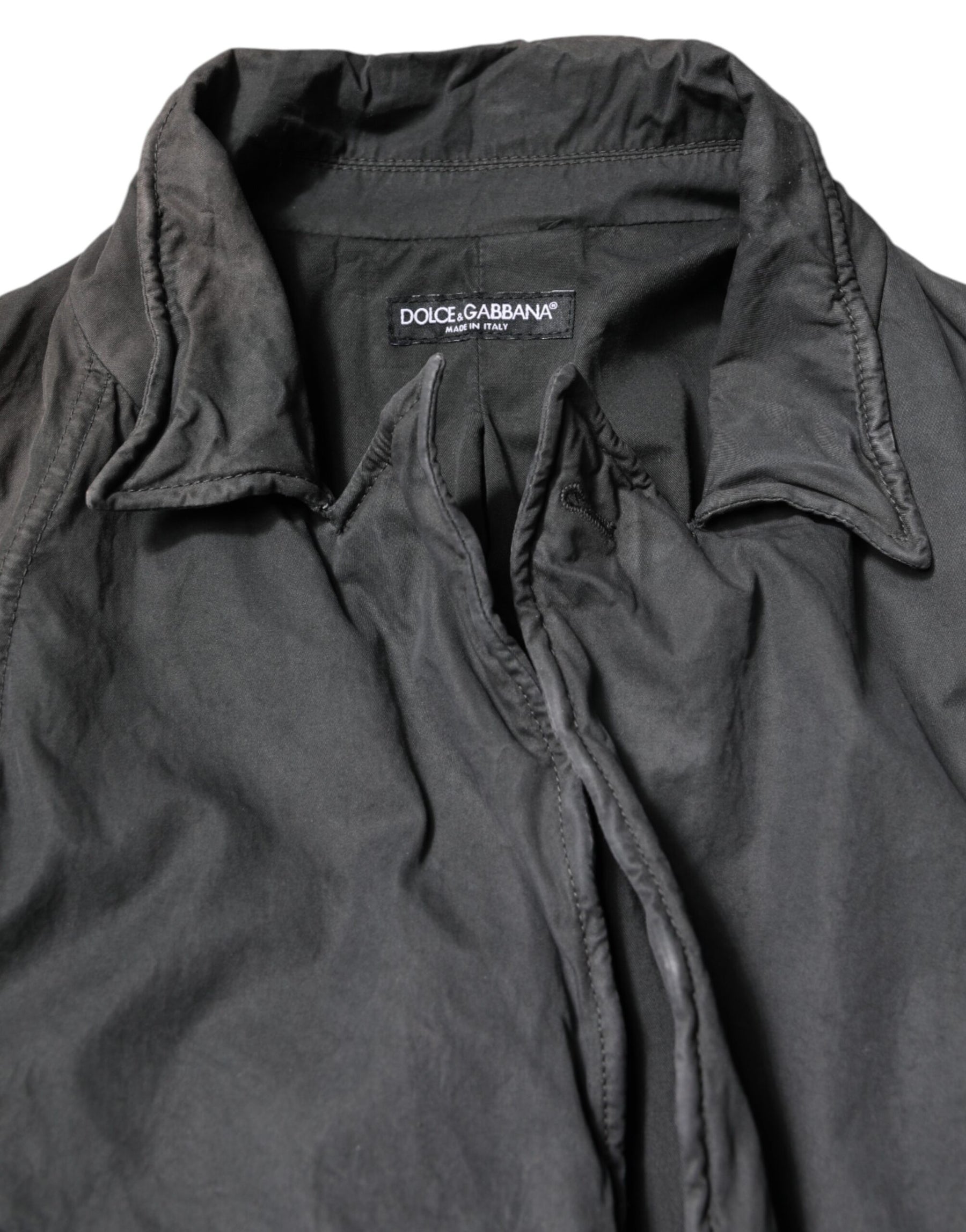 Dolce & Gabbana Black Solid Cotton Collared Coat Jacket | Regal Royce