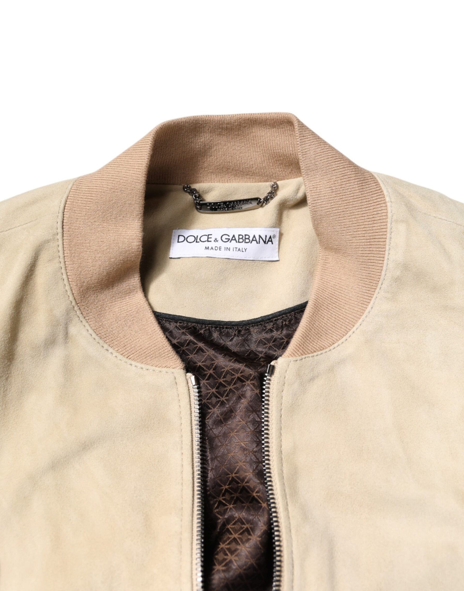 Dolce & Gabbana Beige Lambskin Full Zip Men Bomber Jacket | Regal Royce