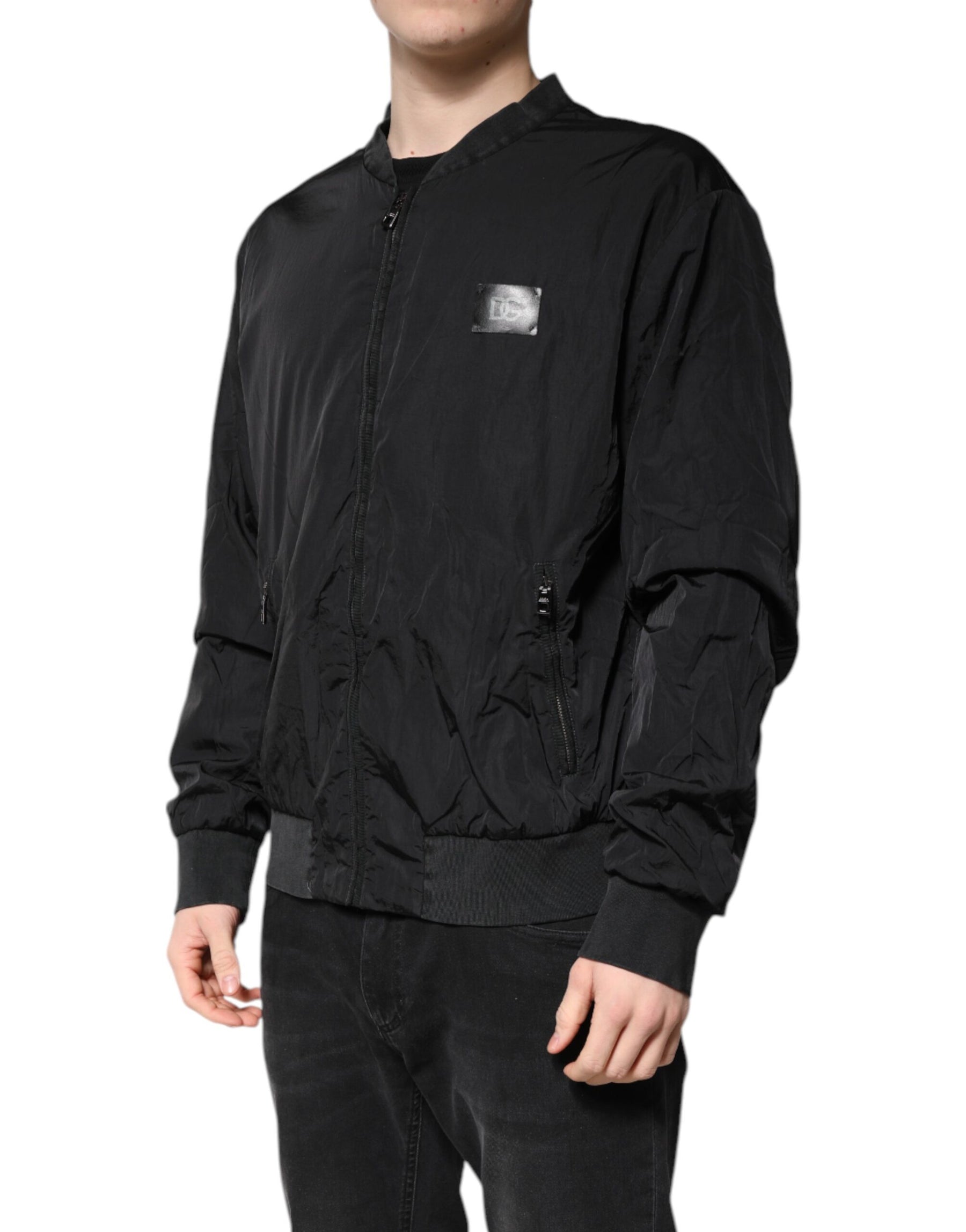 Dolce & Gabbana Black Nylon Logo Full Zip Bomber Jacket | Regal Royce