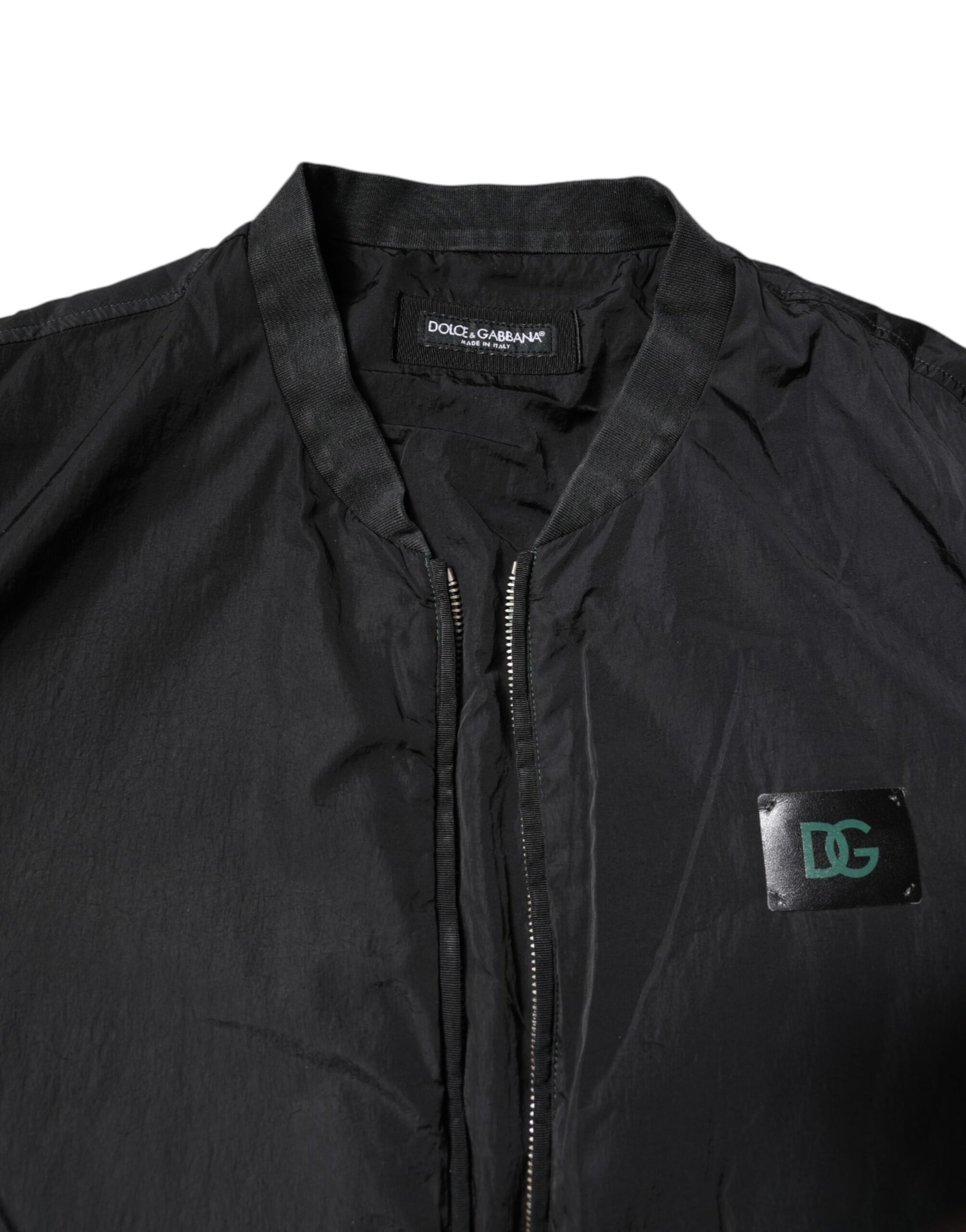 Dolce & Gabbana Black Nylon Logo Full Zip Bomber Jacket | Regal Royce