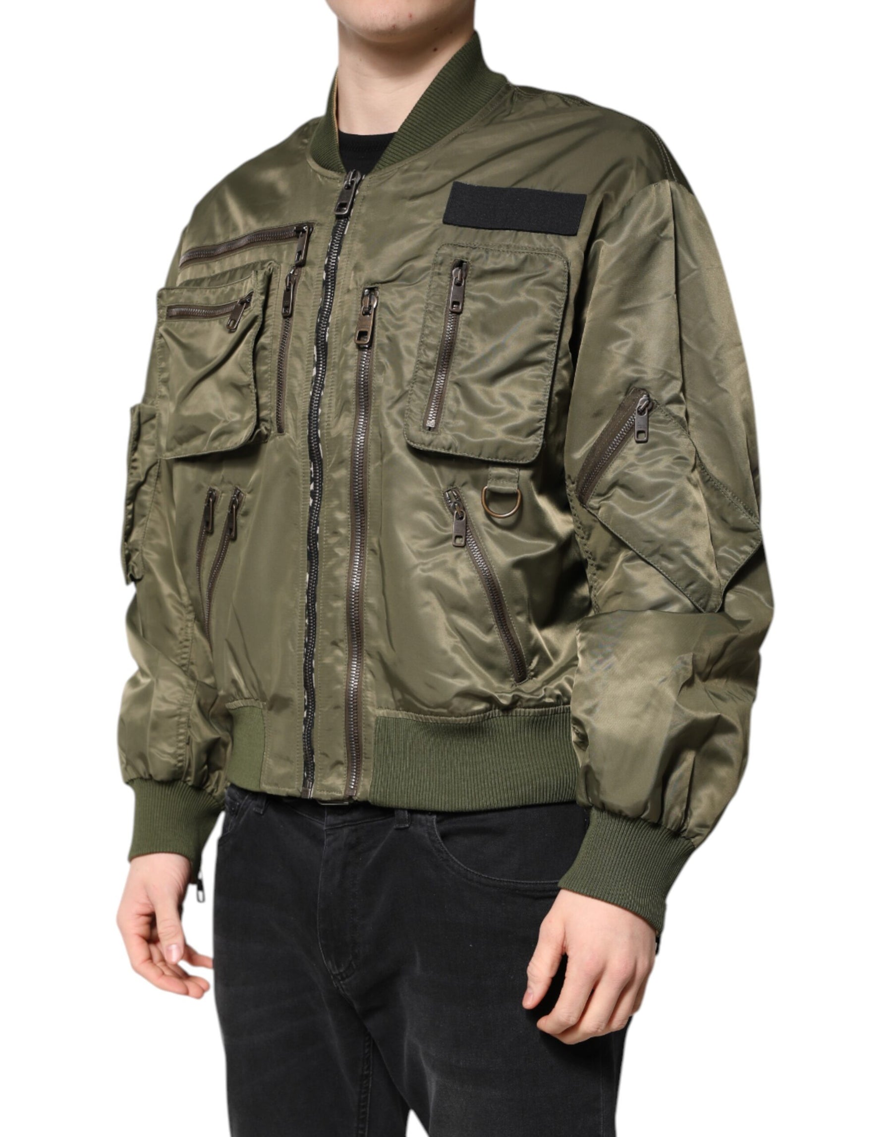 Dolce & Gabbana Green Nylon Full Zip Men Bomber Jacket | Regal Royce