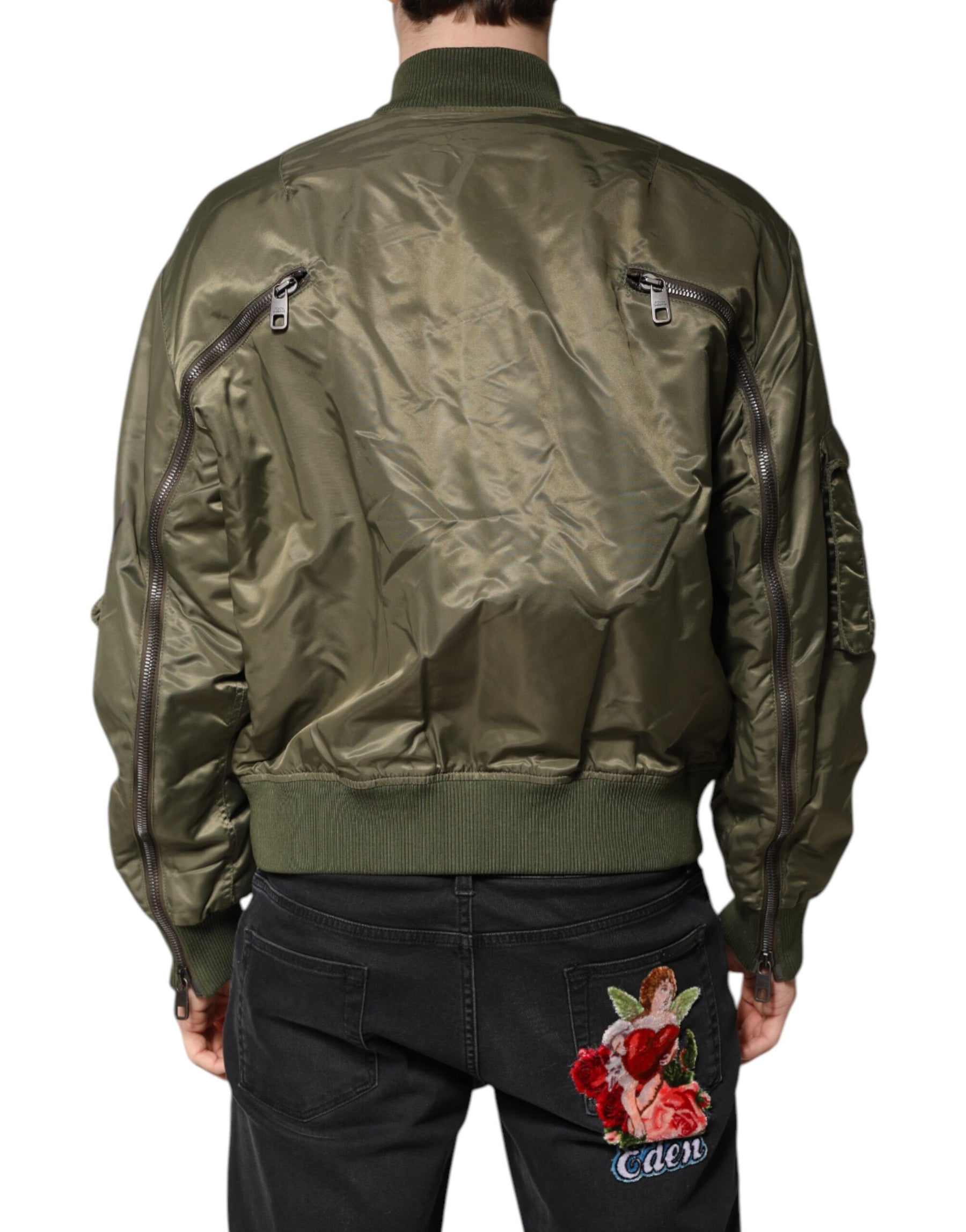 Dolce & Gabbana Green Nylon Full Zip Men Bomber Jacket | Regal Royce