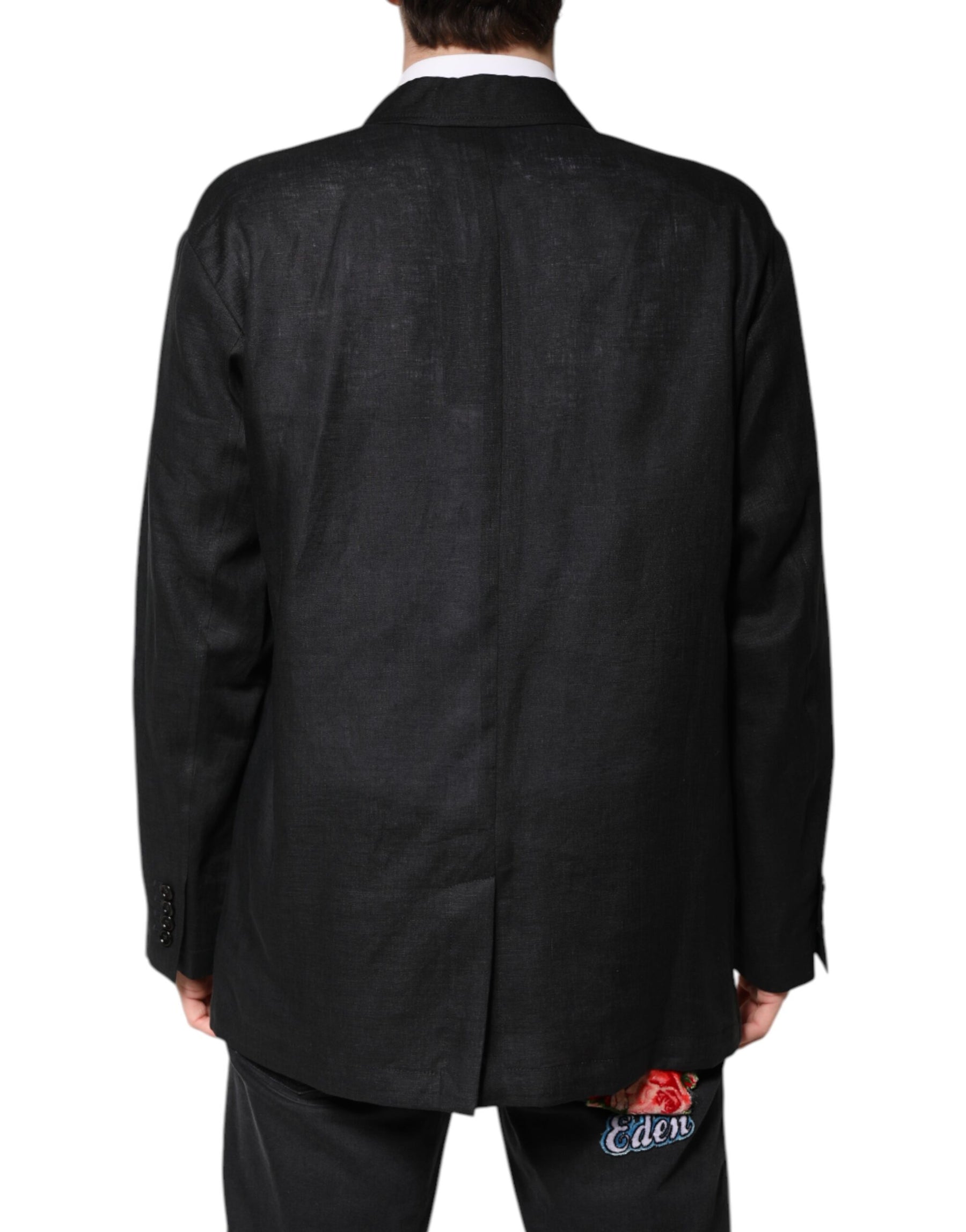 Dolce & Gabbana Black Linen Single Breasted Men Coat Blazer | Regal Royce