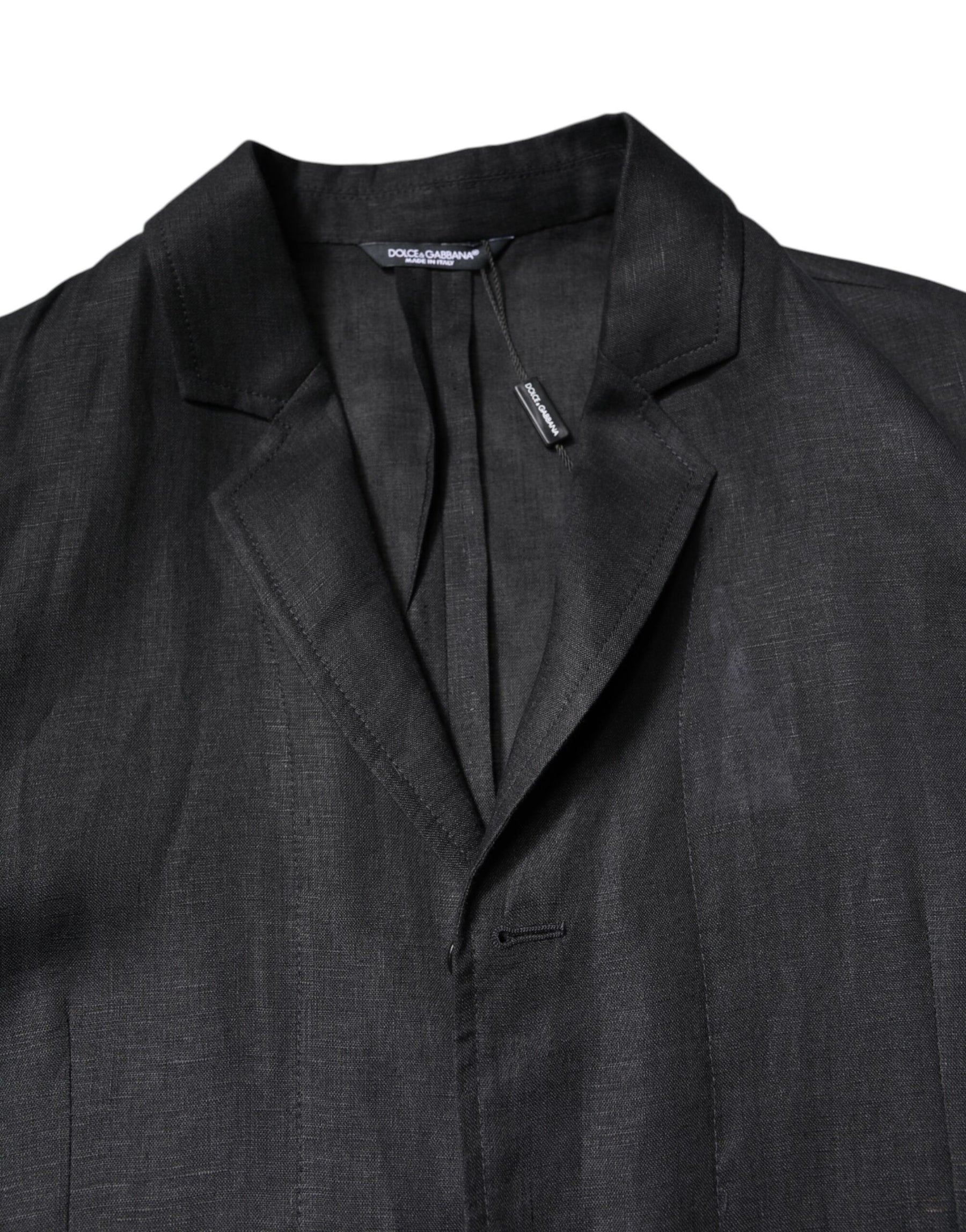 Dolce & Gabbana Black Linen Single Breasted Men Coat Blazer | Regal Royce