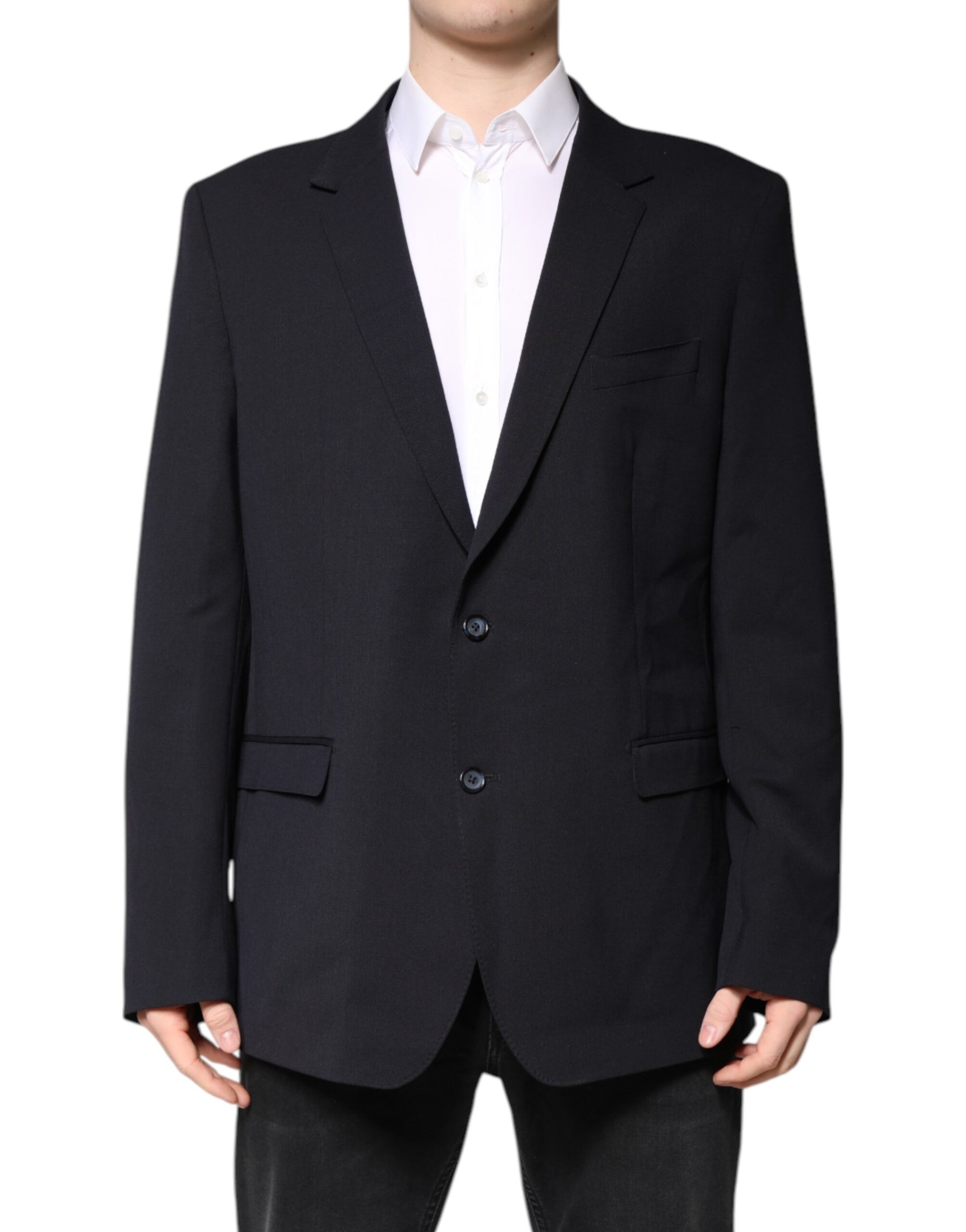 Dolce & Gabbana Dark Blue Wool Single Breasted Coat Blazer | Regal Royce