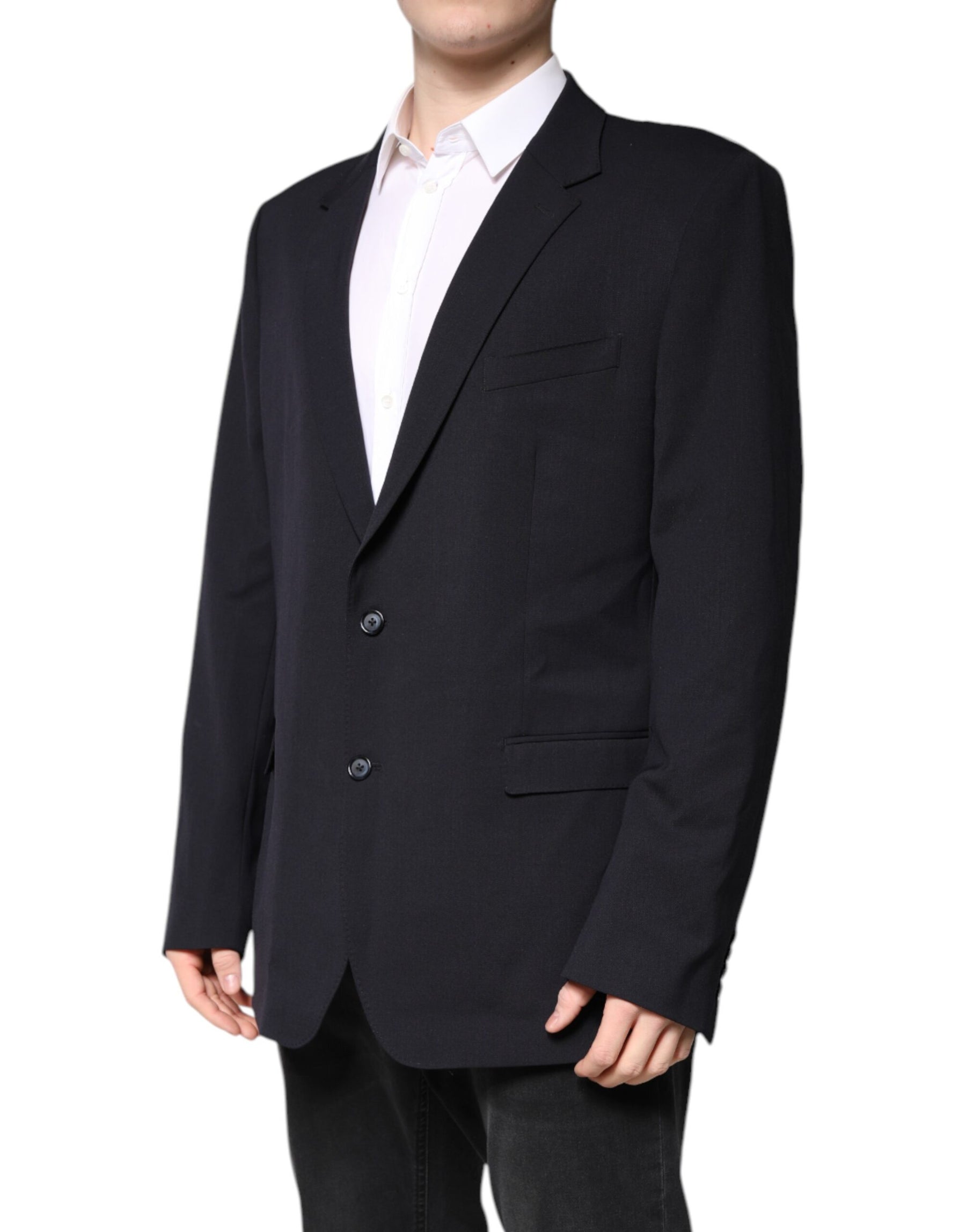 Dolce & Gabbana Dark Blue Wool Single Breasted Coat Blazer | Regal Royce