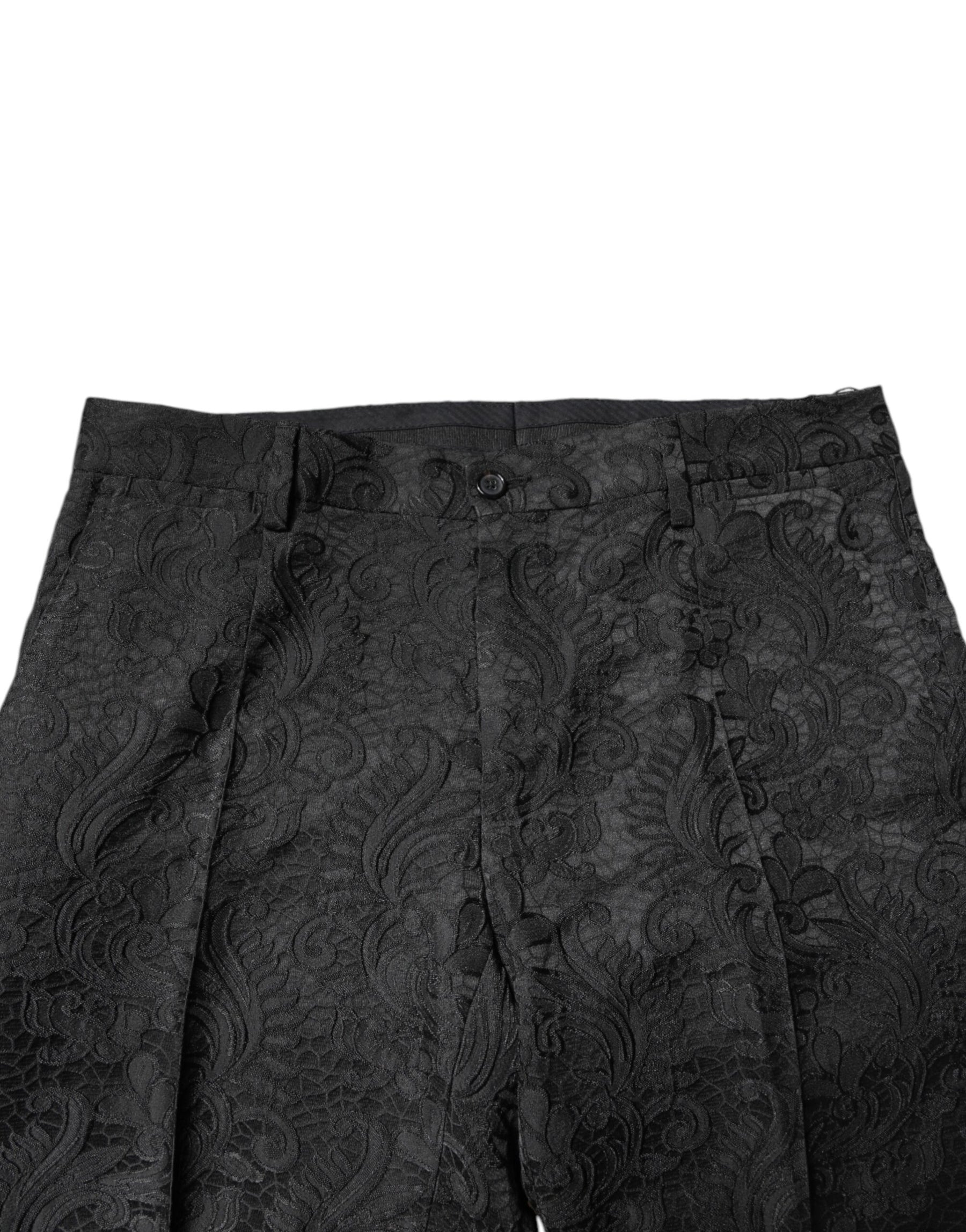 Dolce & Gabbana Black Floral Jacquard Mid Waist Dress Pants | Regal Royce