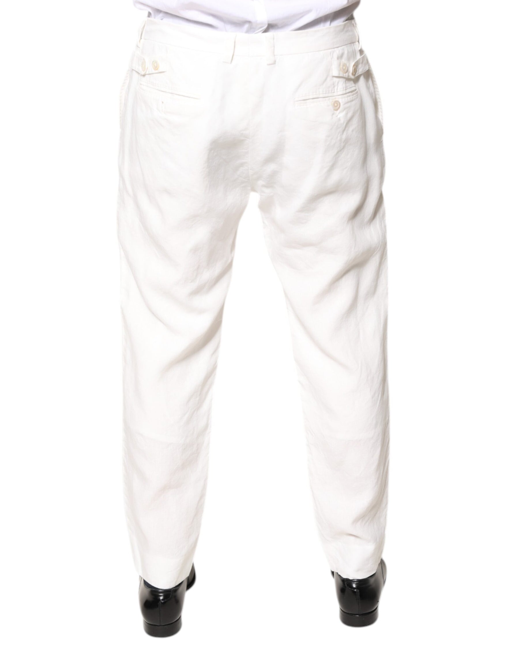 Dolce & Gabbana White Linen Mid Waist Men Dress Pants | Regal Royce