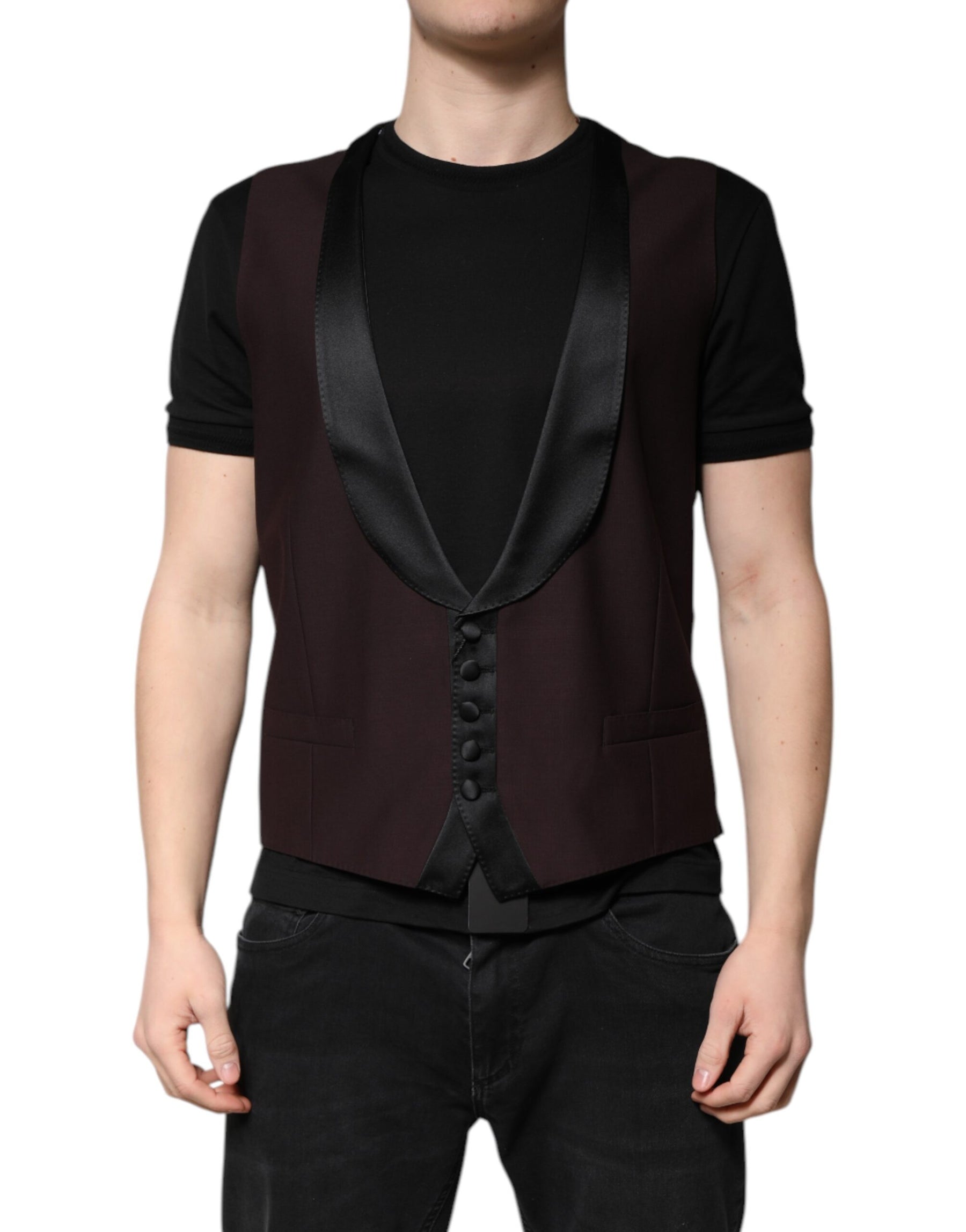 Dolce & Gabbana Maroon Wool Waistcoat Dress Formal Vest | Regal Royce