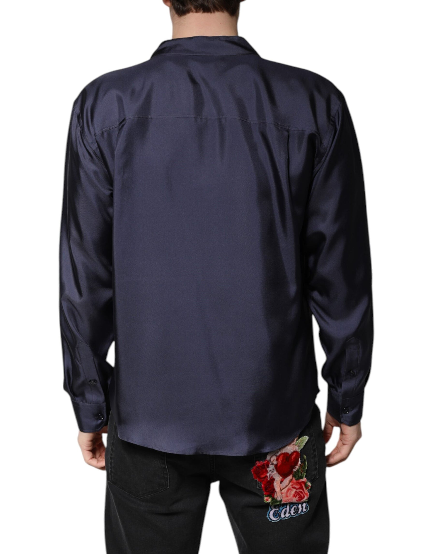 Dolce & Gabbana Dark Blue Silk Double Breasted Shirt | Regal Royce