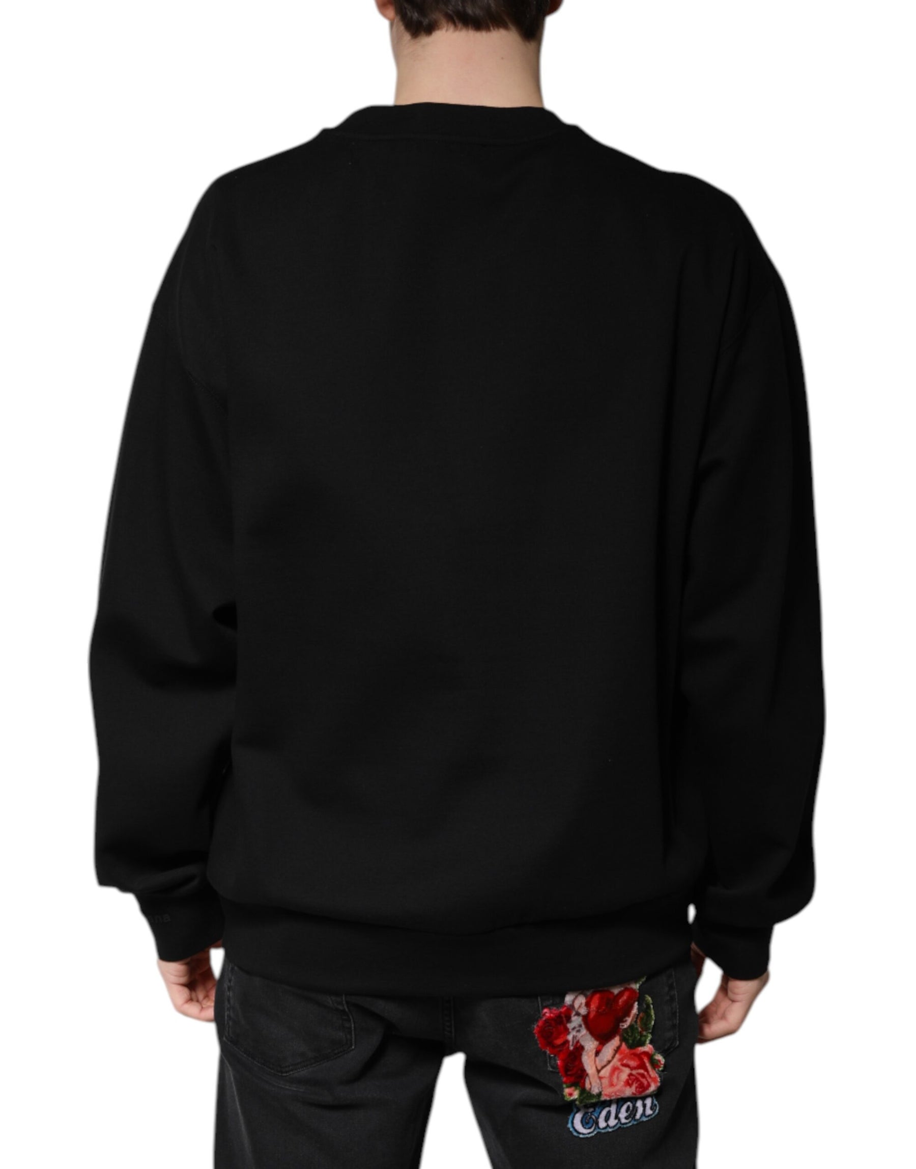 Dolce & Gabbana Black Cotton DG Crew Neck Pullover Sweater | Regal Royce