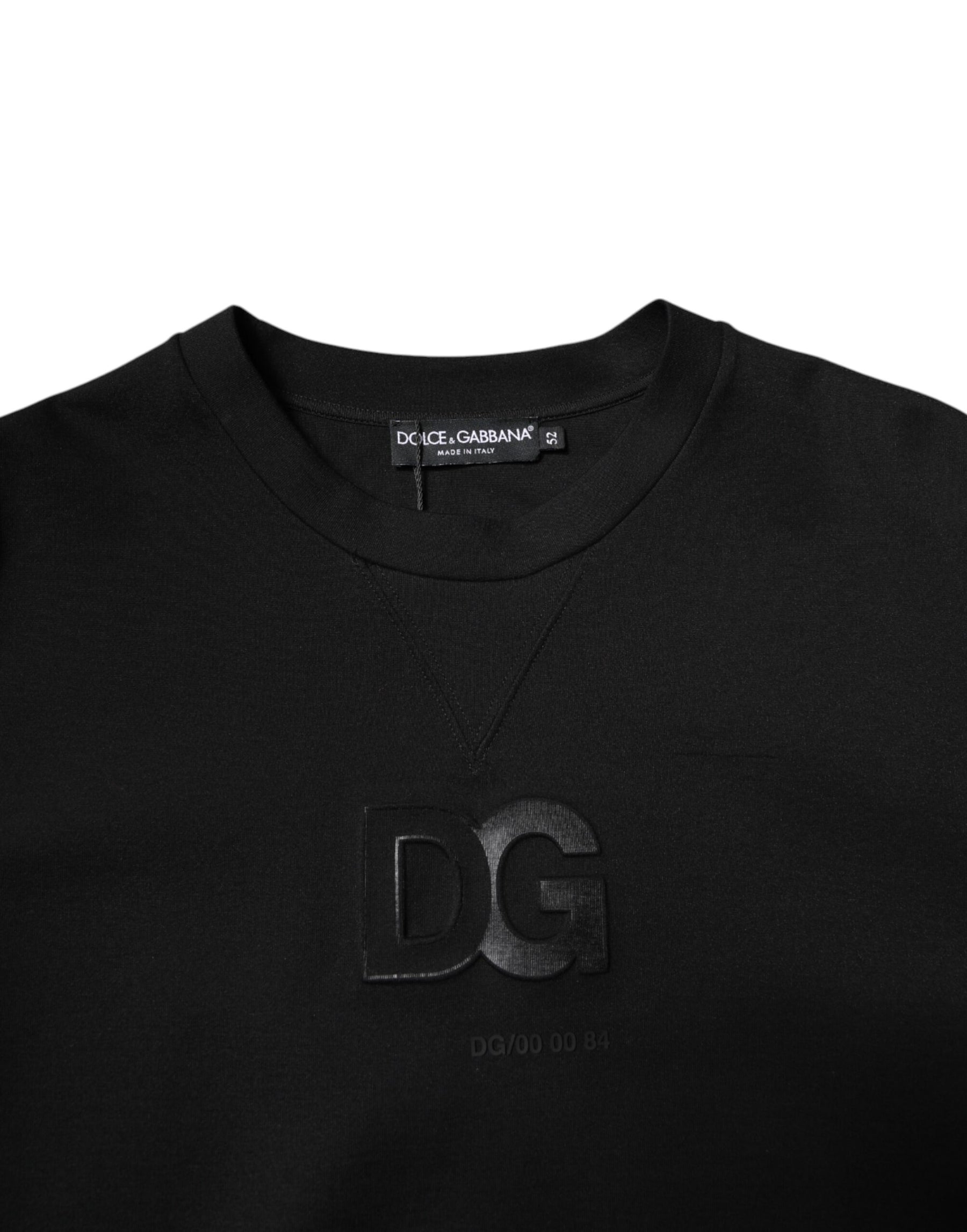 Dolce & Gabbana Black Cotton DG Crew Neck Pullover Sweater | Regal Royce