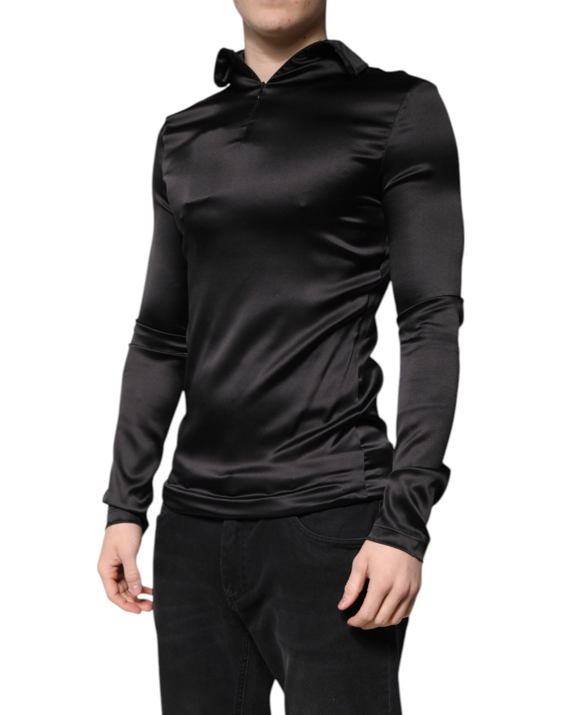 Dolce & Gabbana Black Silk Turtleneck Men Pullover Sweater | Regal Royce