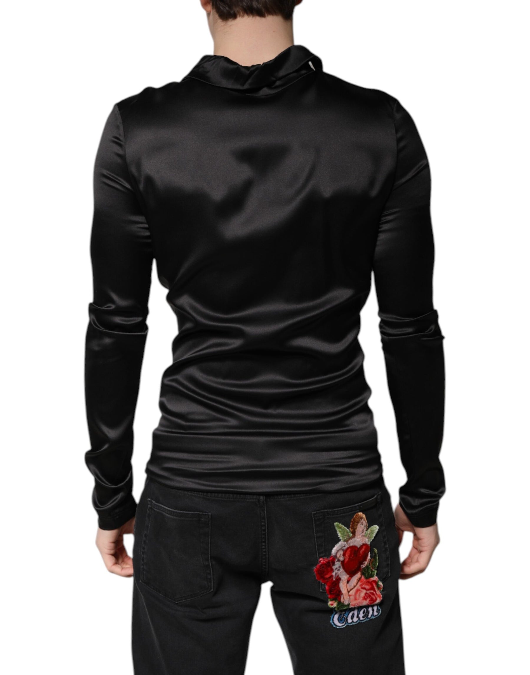 Dolce & Gabbana Black Silk Turtleneck Men Pullover Sweater | Regal Royce