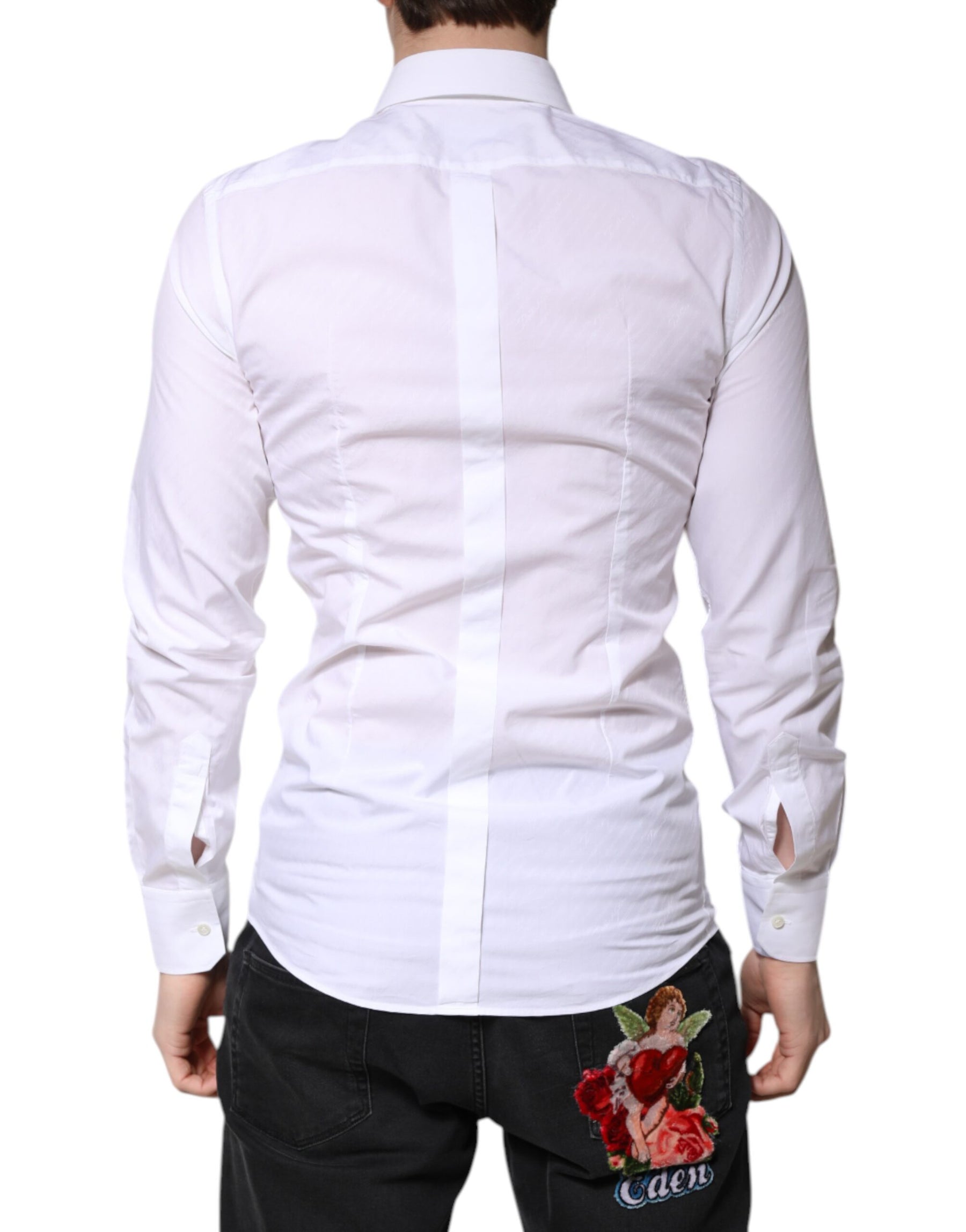 Dolce & Gabbana White Cotton GOLD Dress Formal Collared Shirt | Regal Royce