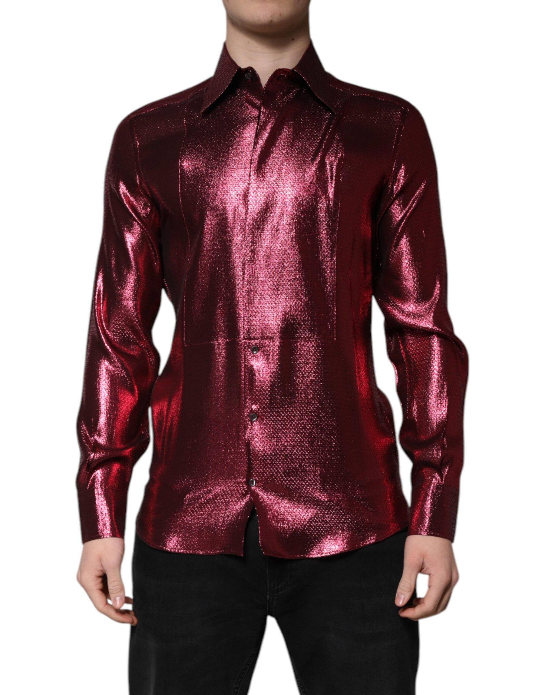 Dolce & Gabbana Metallic Red Cotton GOLD Dress Formal Shirt | Regal Royce