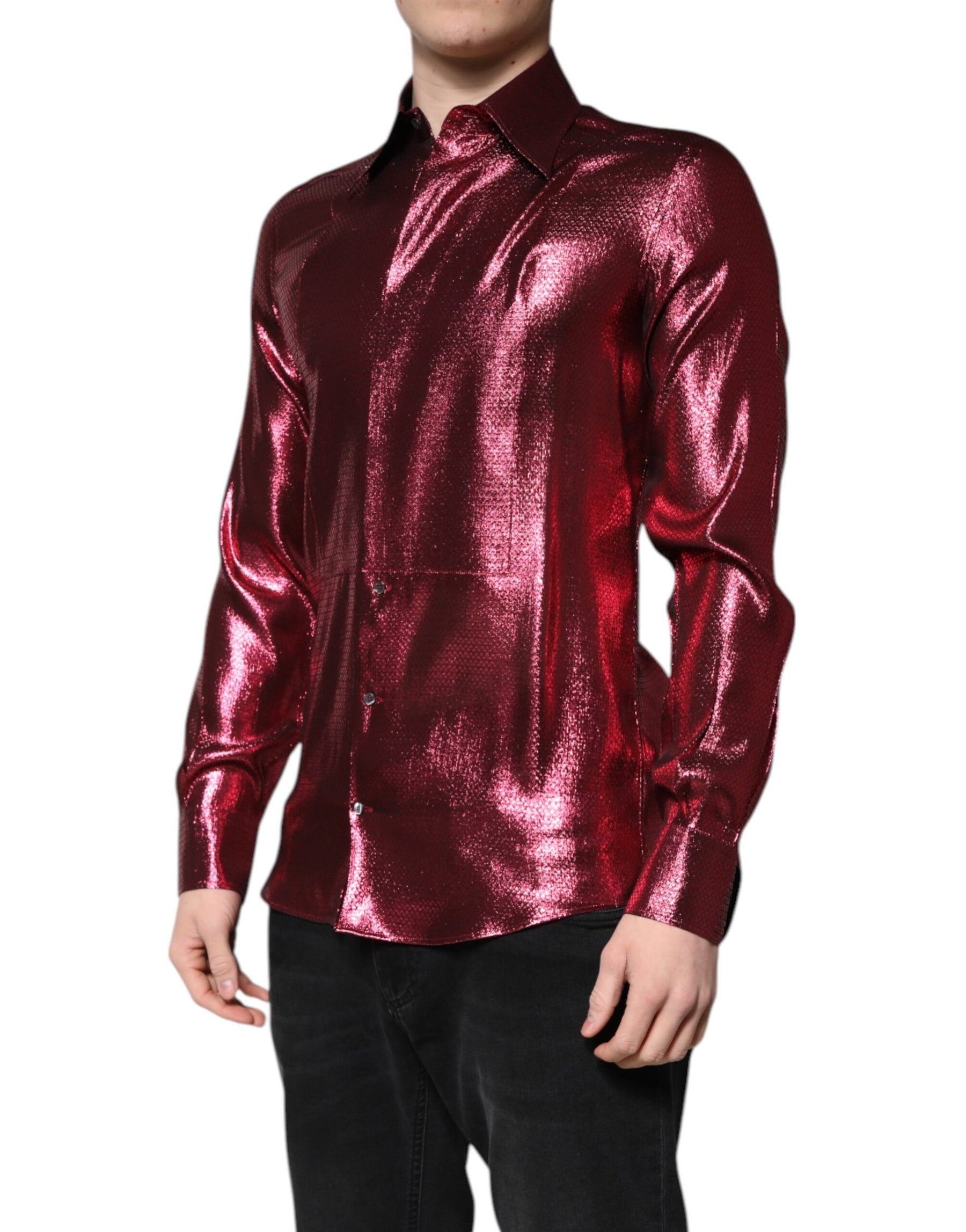 Dolce & Gabbana Metallic Red Cotton GOLD Dress Formal Shirt | Regal Royce