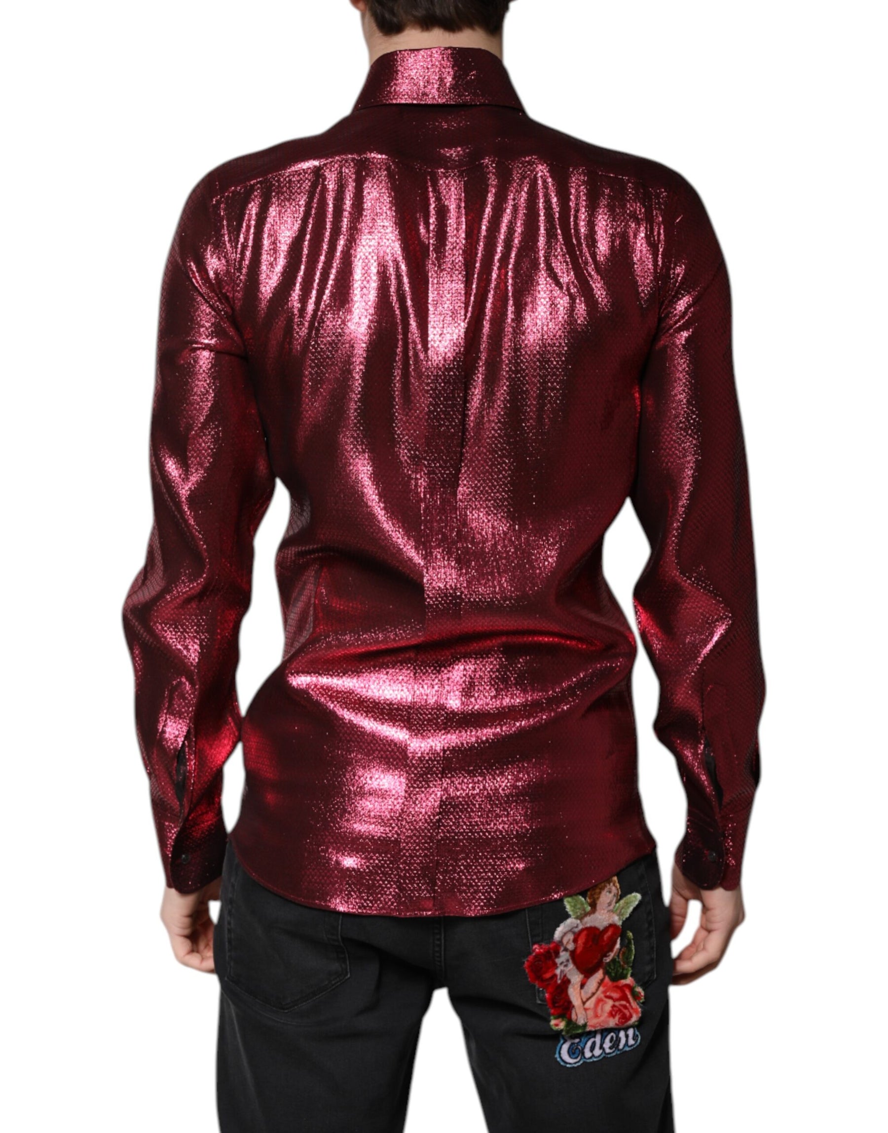Dolce & Gabbana Metallic Red Cotton GOLD Dress Formal Shirt | Regal Royce