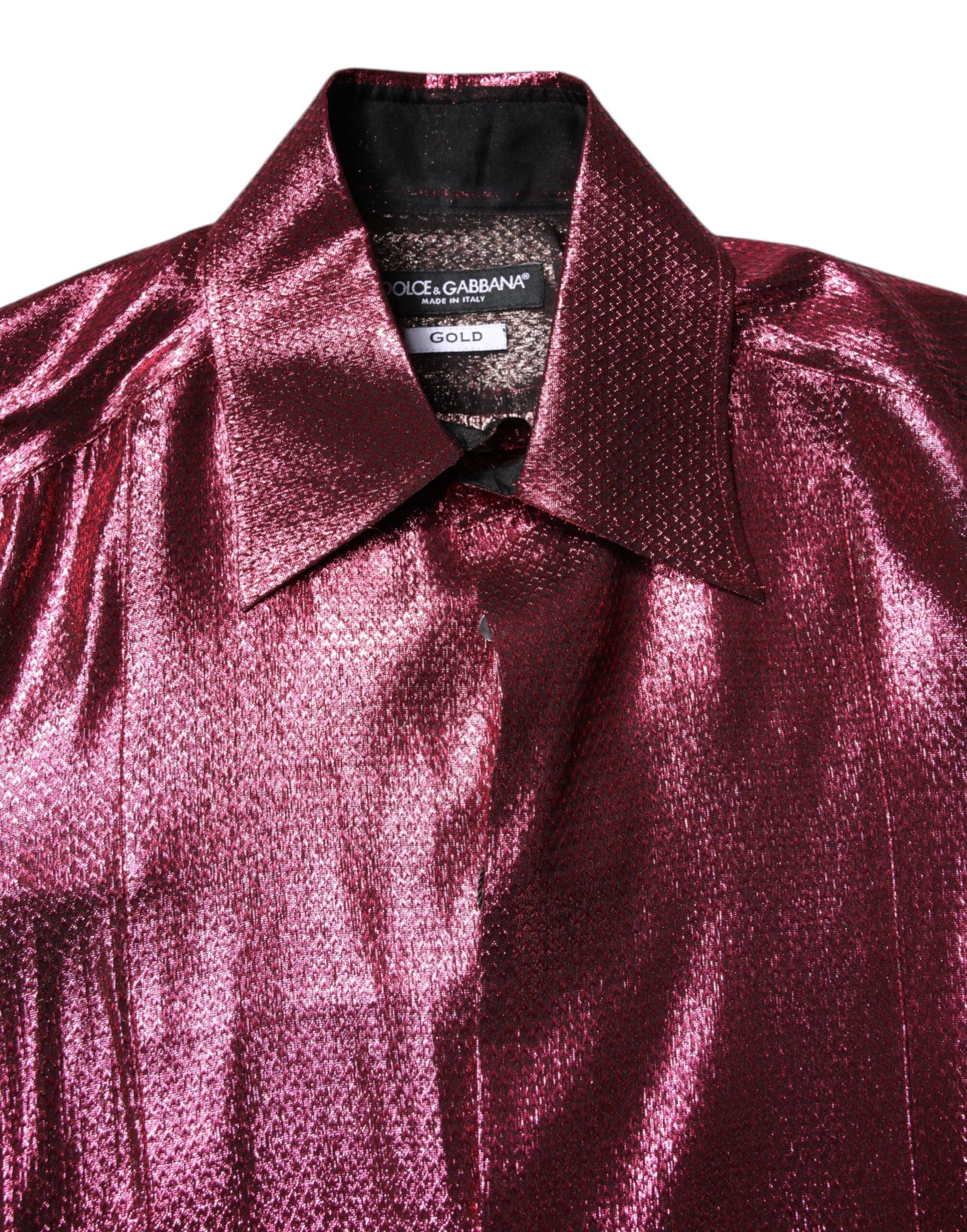 Dolce & Gabbana Metallic Red Cotton GOLD Dress Formal Shirt | Regal Royce