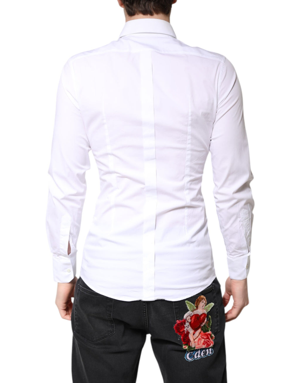 Dolce & Gabbana White Cotton GOLD Dress Formal Collared Shirt