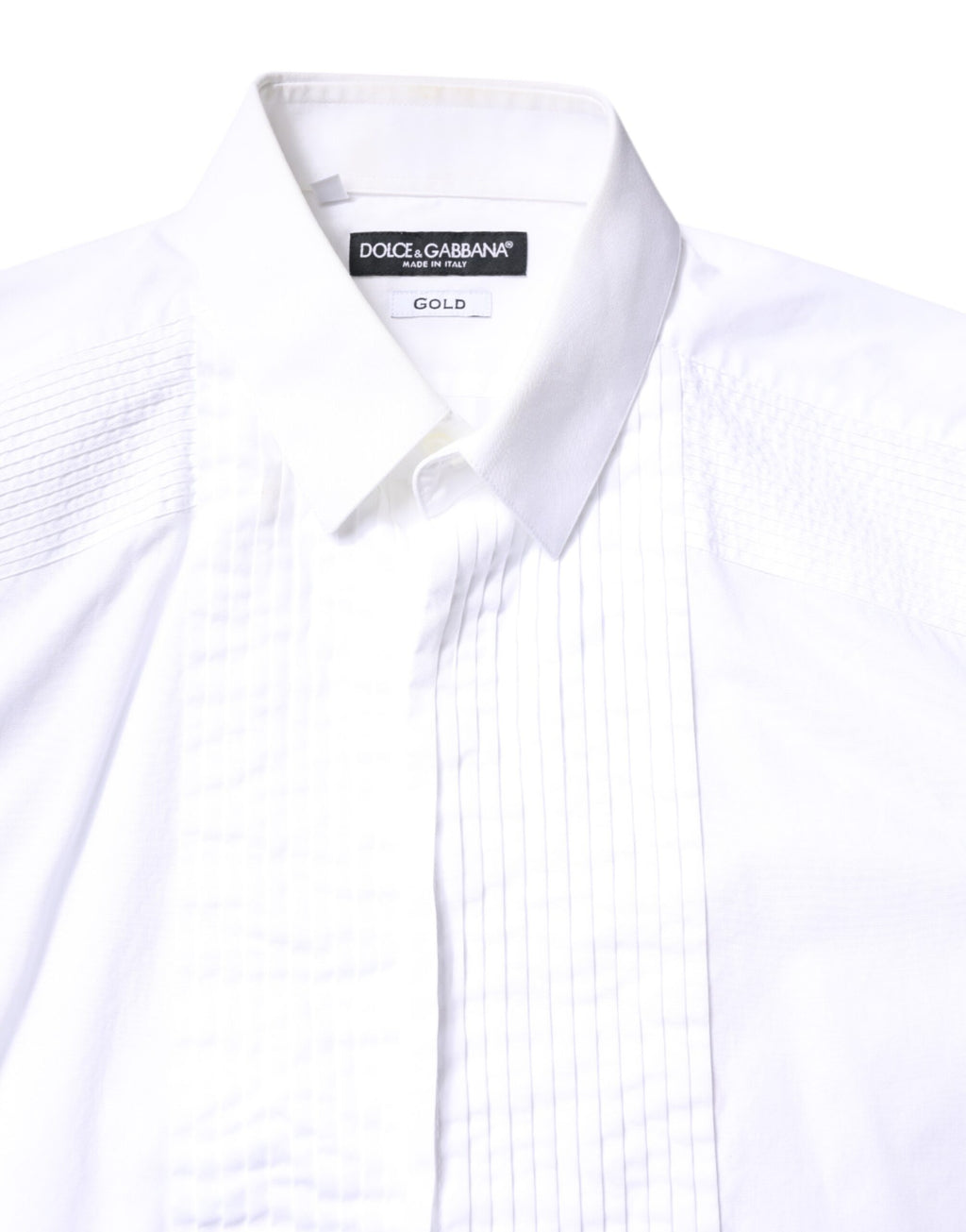 Dolce & Gabbana White GOLD Cotton Poplin Bib Men Dress Shirt