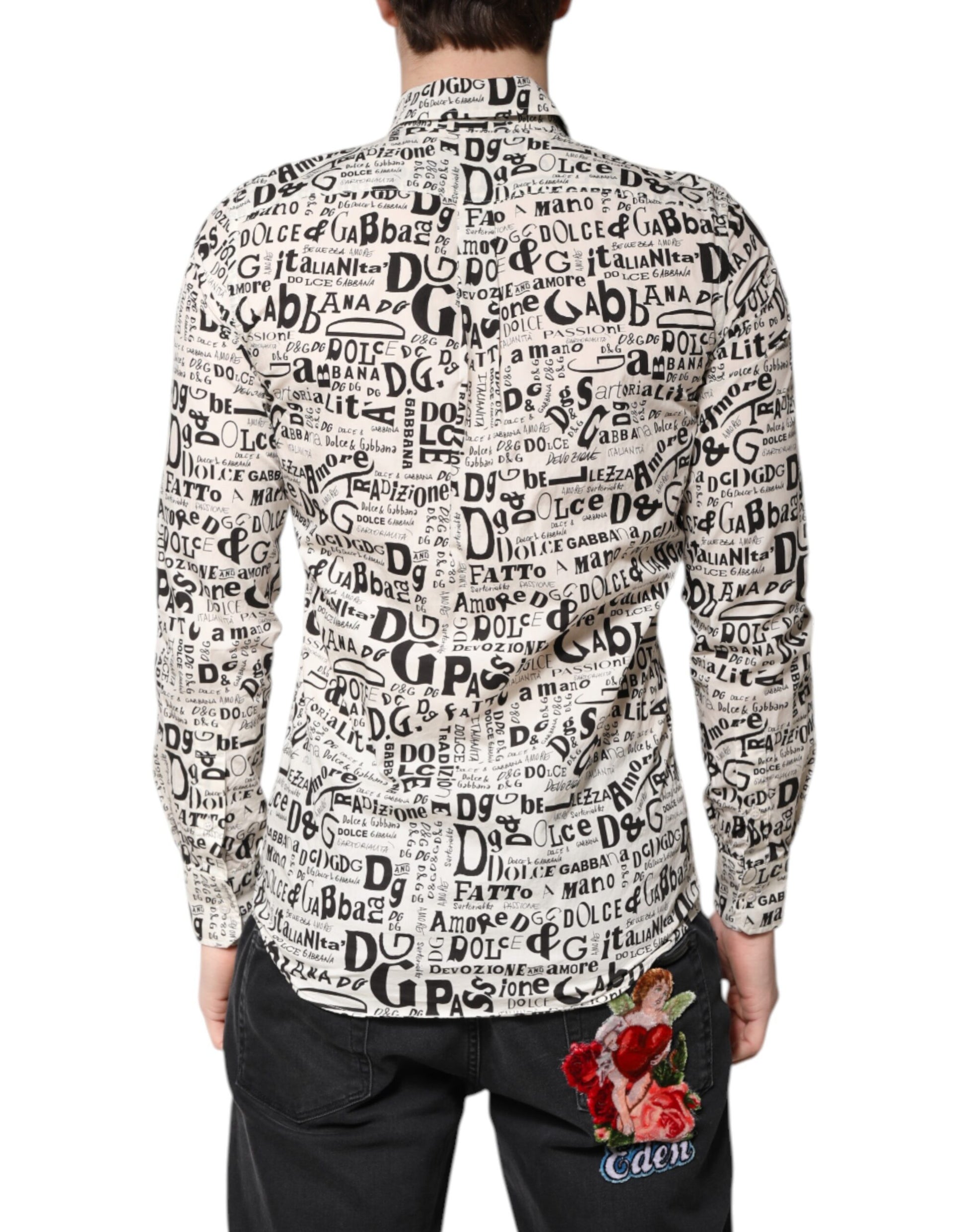 Dolce & Gabbana White Black Logo MARTINI Men Casual Shirt