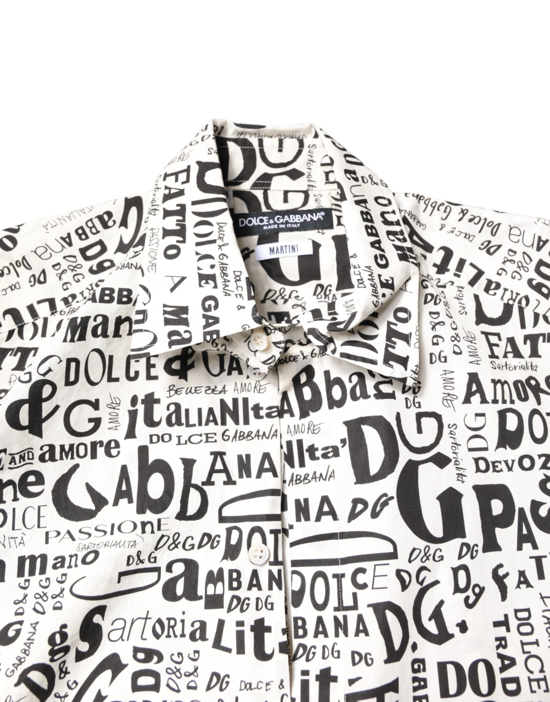 Dolce & Gabbana White Black Logo MARTINI Men Casual Shirt | Regal Royce