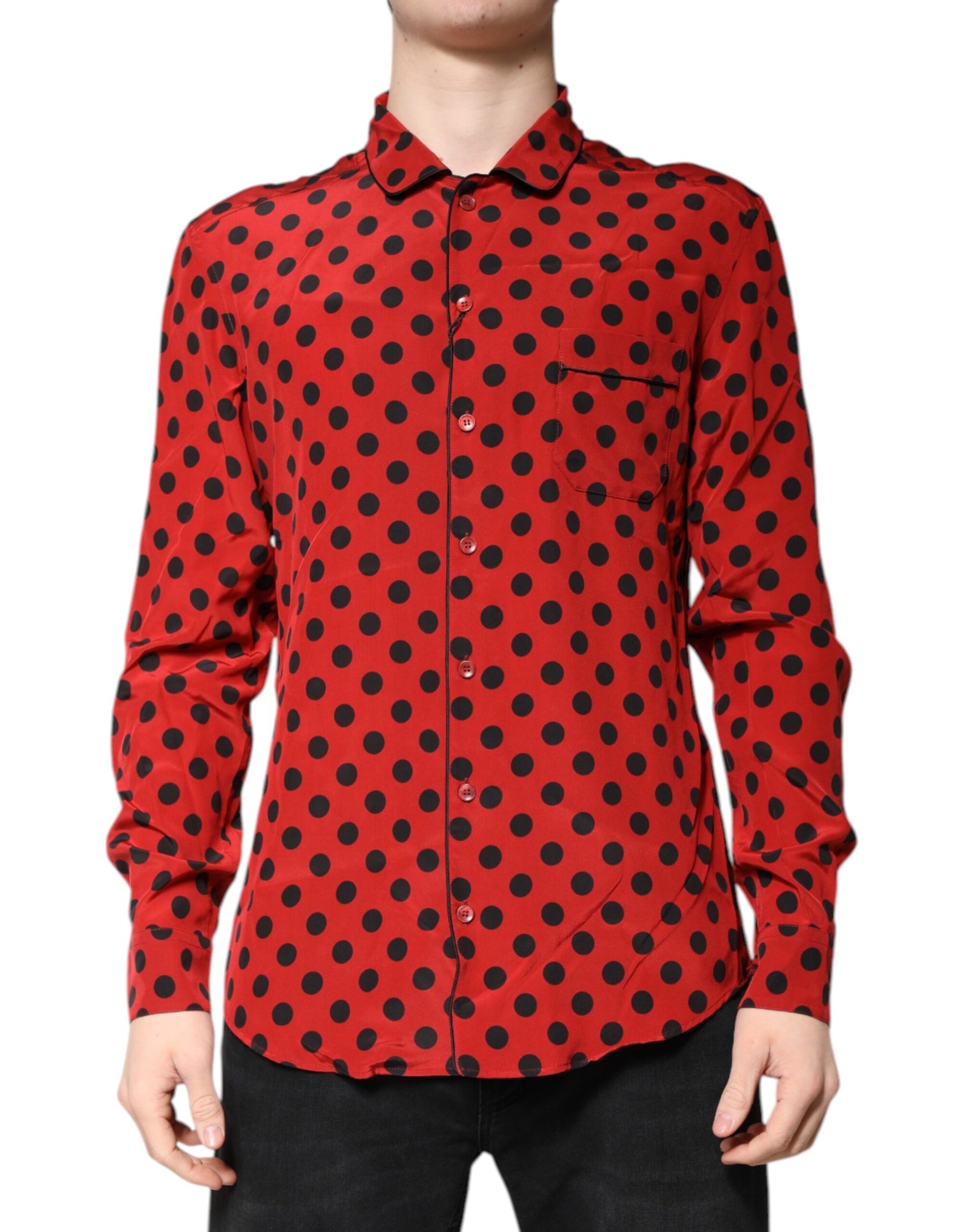 Dolce & Gabbana Red Polka Dot Silk Long Sleeve Shirt | Regal Royce