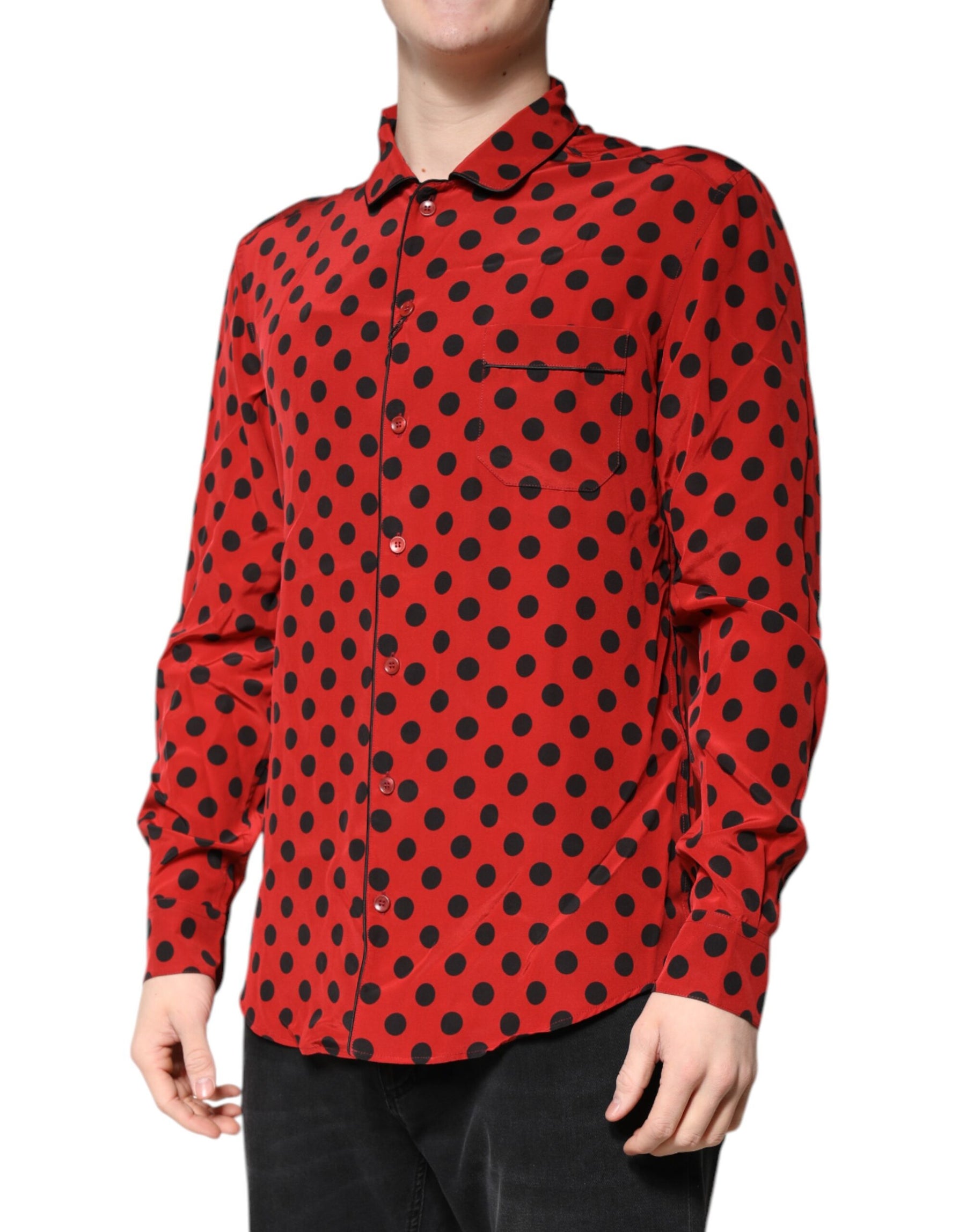 Dolce & Gabbana Red Polka Dot Silk Long Sleeve Shirt | Regal Royce