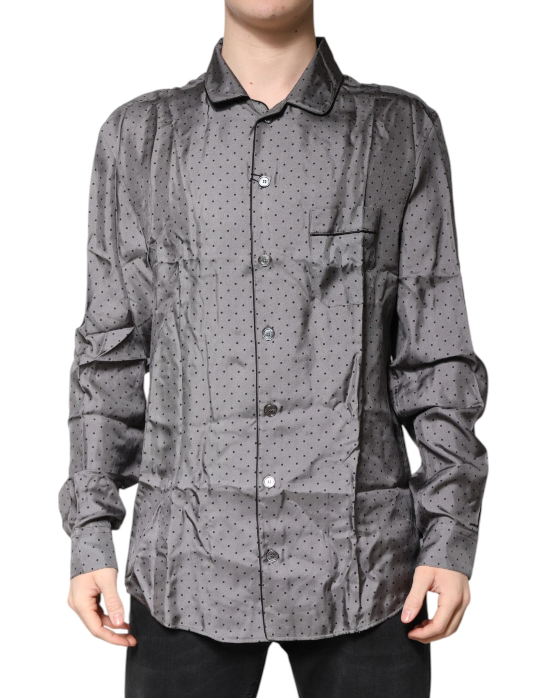 Dolce & Gabbana Gray Polka Dot Silk Long Sleeve Shirt | Regal Royce