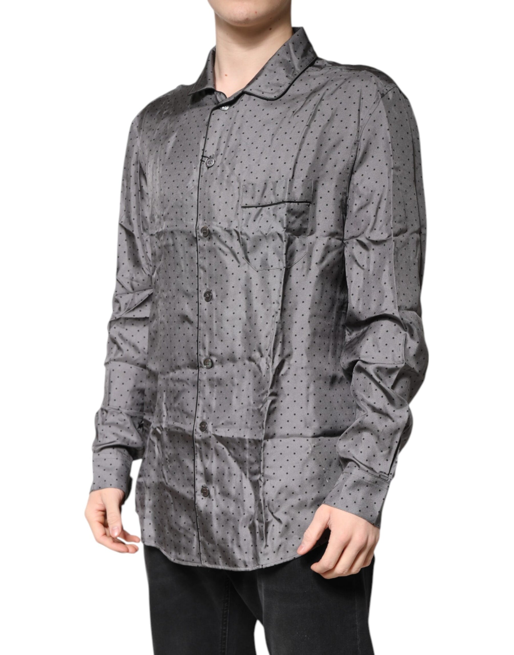 Dolce & Gabbana Gray Polka Dot Silk Long Sleeve Shirt | Regal Royce