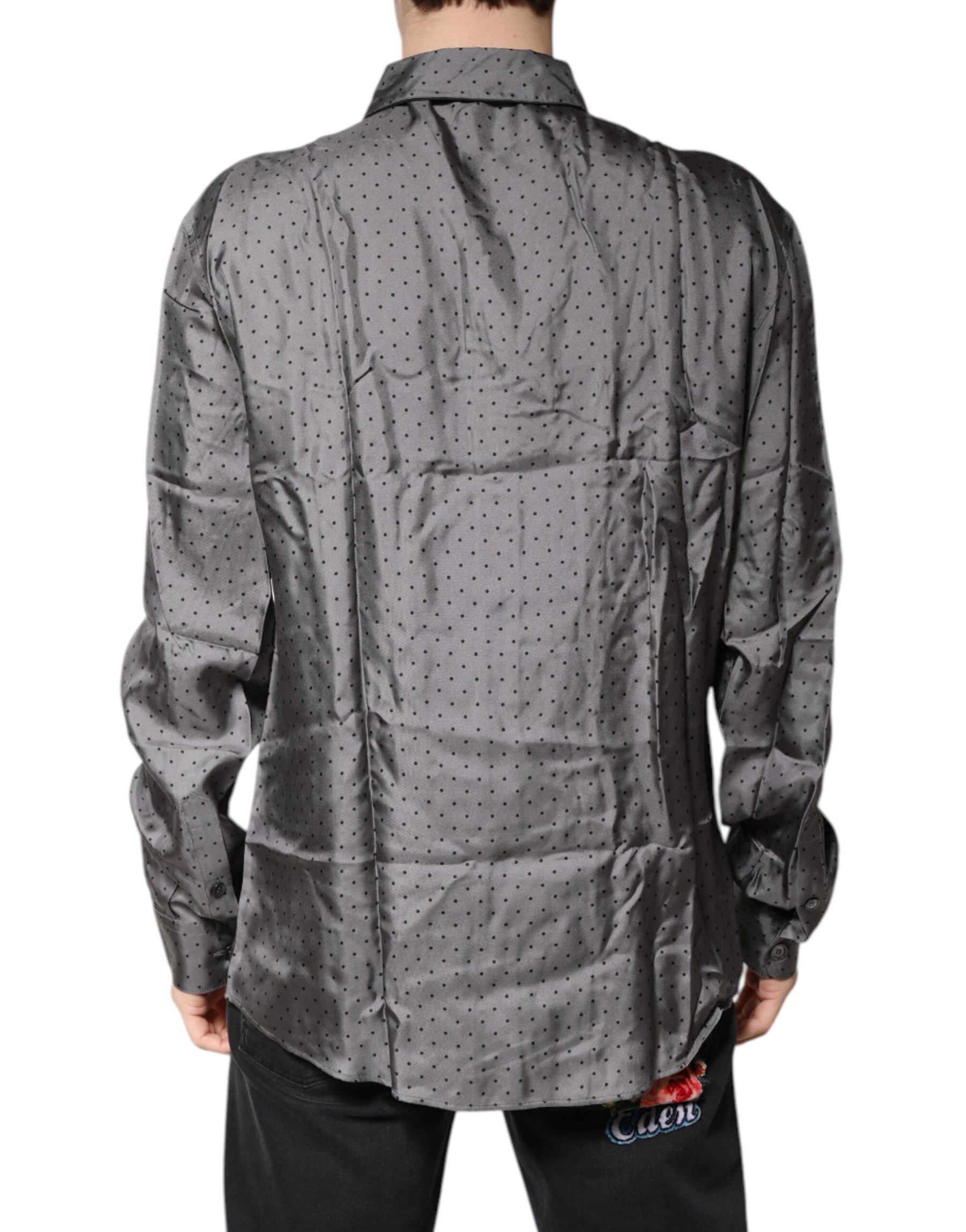 Dolce & Gabbana Gray Polka Dot Silk Long Sleeve Shirt | Regal Royce