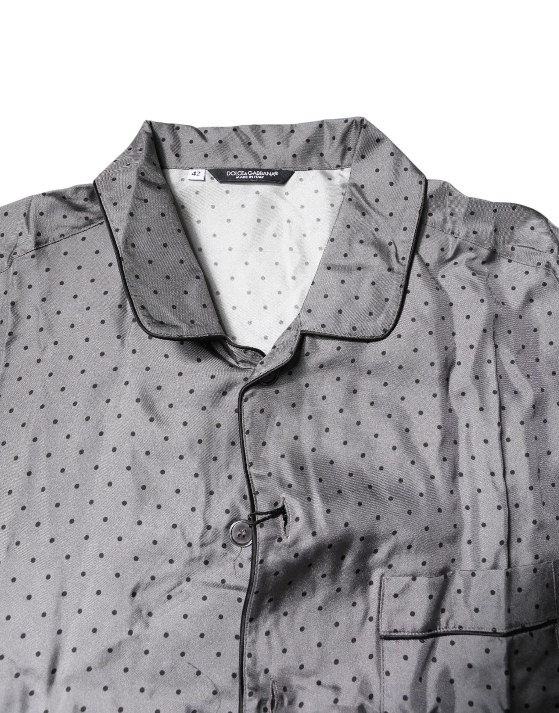 Dolce & Gabbana Gray Polka Dot Silk Long Sleeve Shirt | Regal Royce