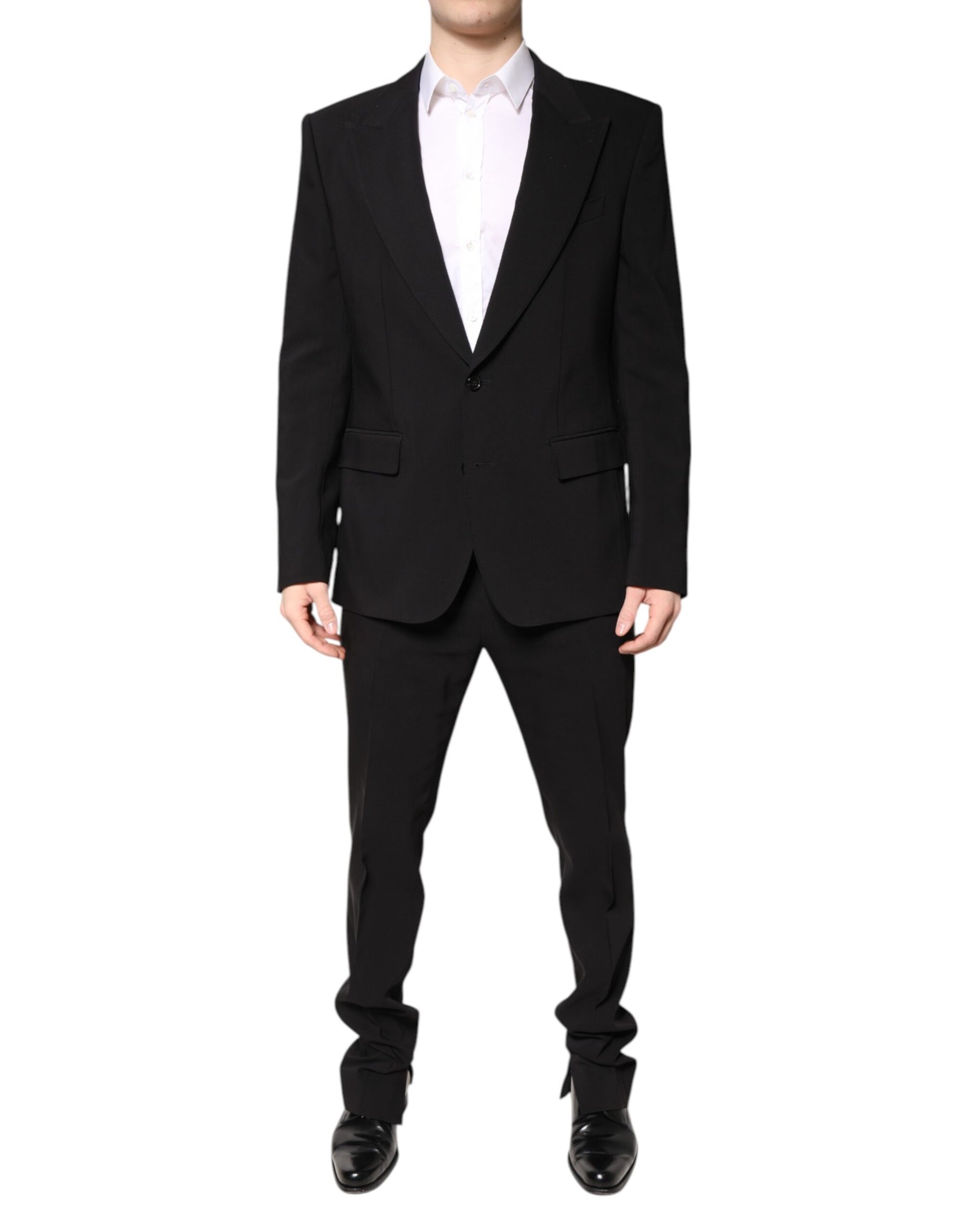 Dolce & Gabbana Black Cotton Single Breasted 2 Piece Suit | Regal Royce