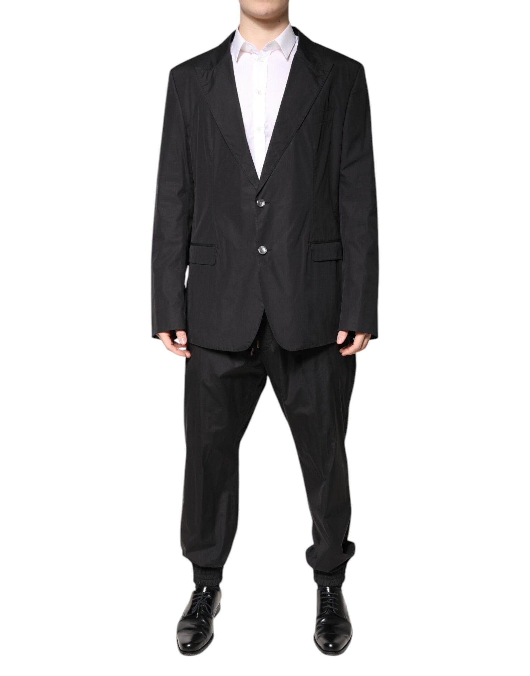 Dolce & Gabbana Black Cotton Single Breasted 2 Piece Suit | Regal Royce