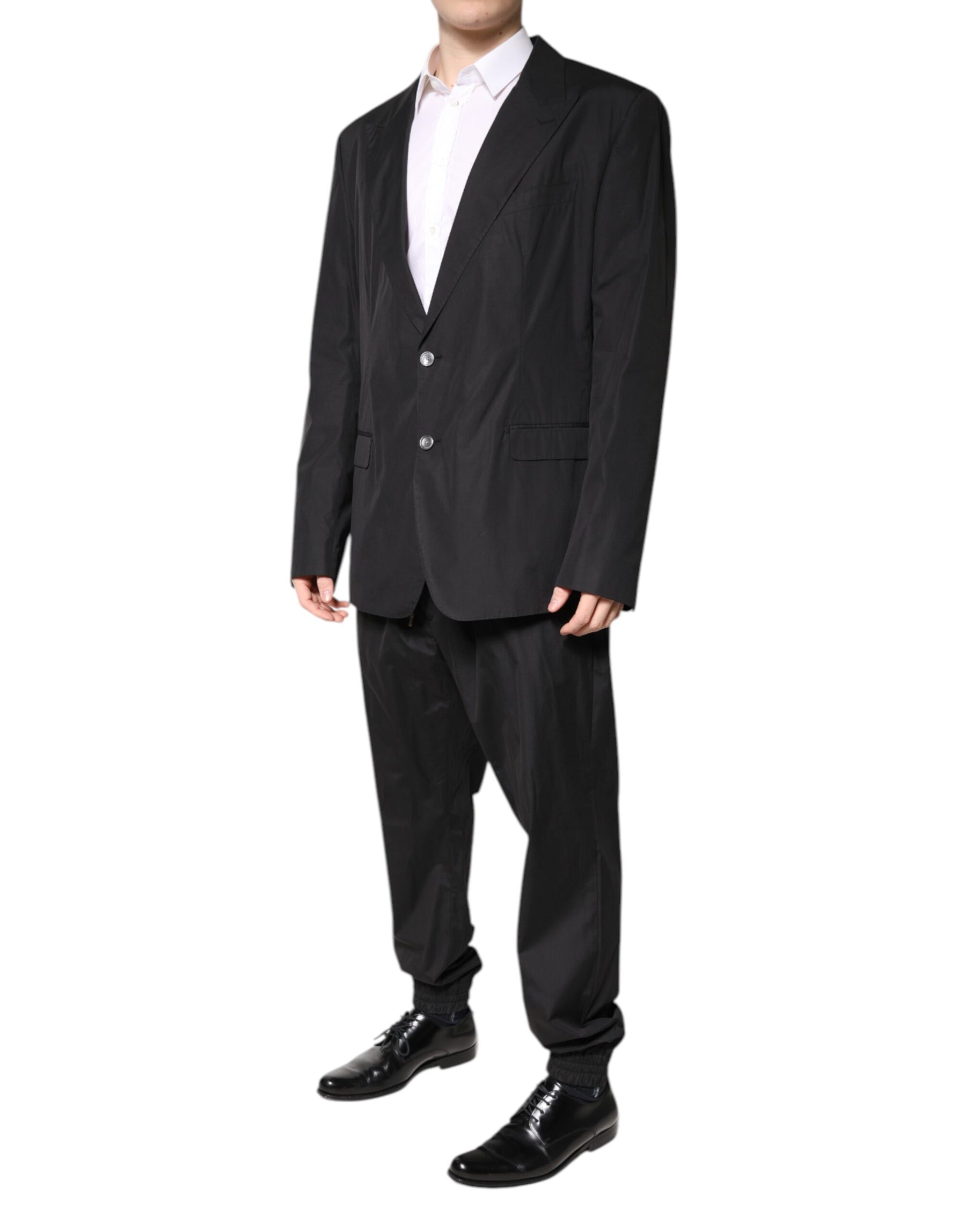 Dolce & Gabbana Black Cotton Single Breasted 2 Piece Suit | Regal Royce