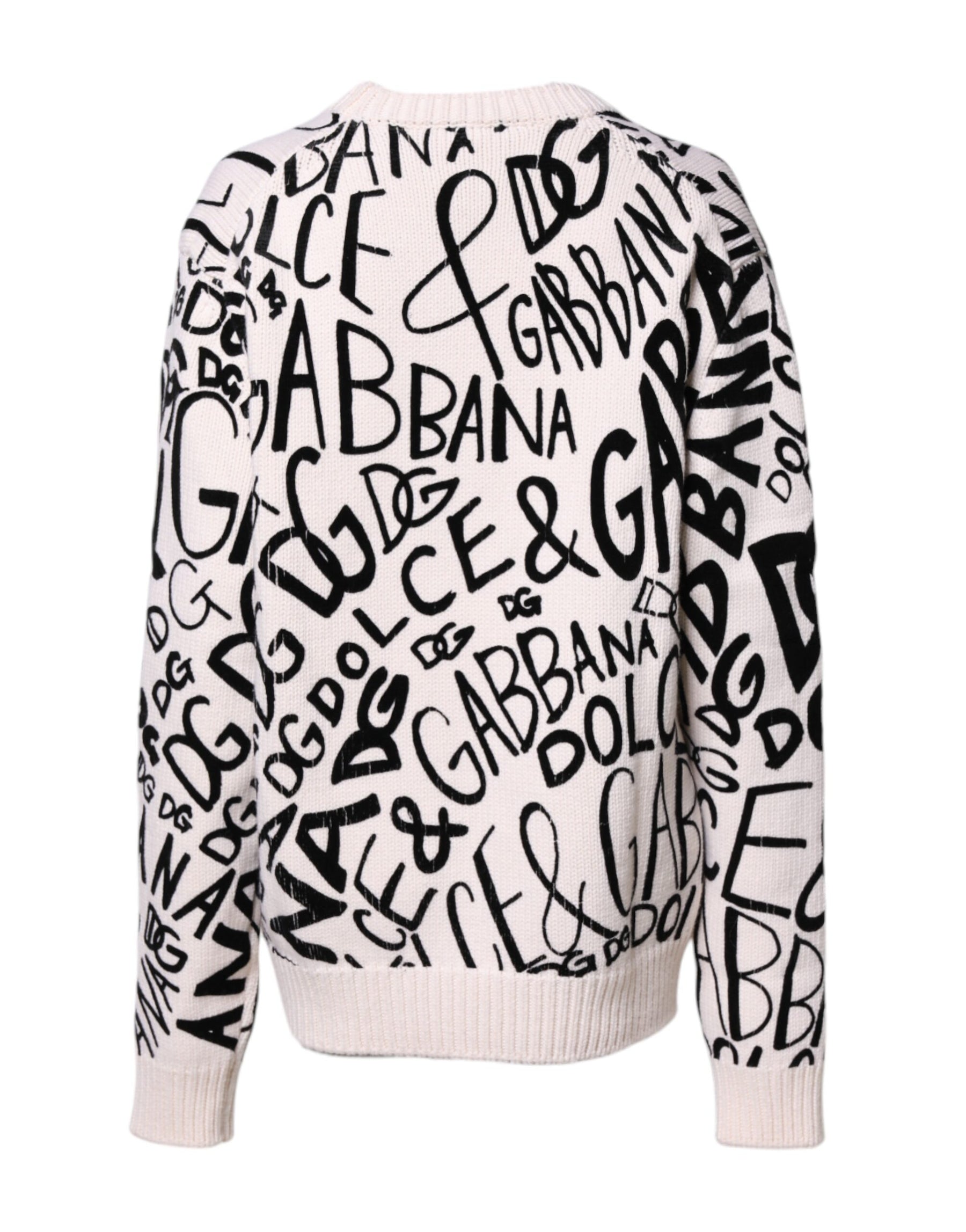 Dolce & Gabbana White Black Logo Print Women Pullover Sweater | Regal Royce