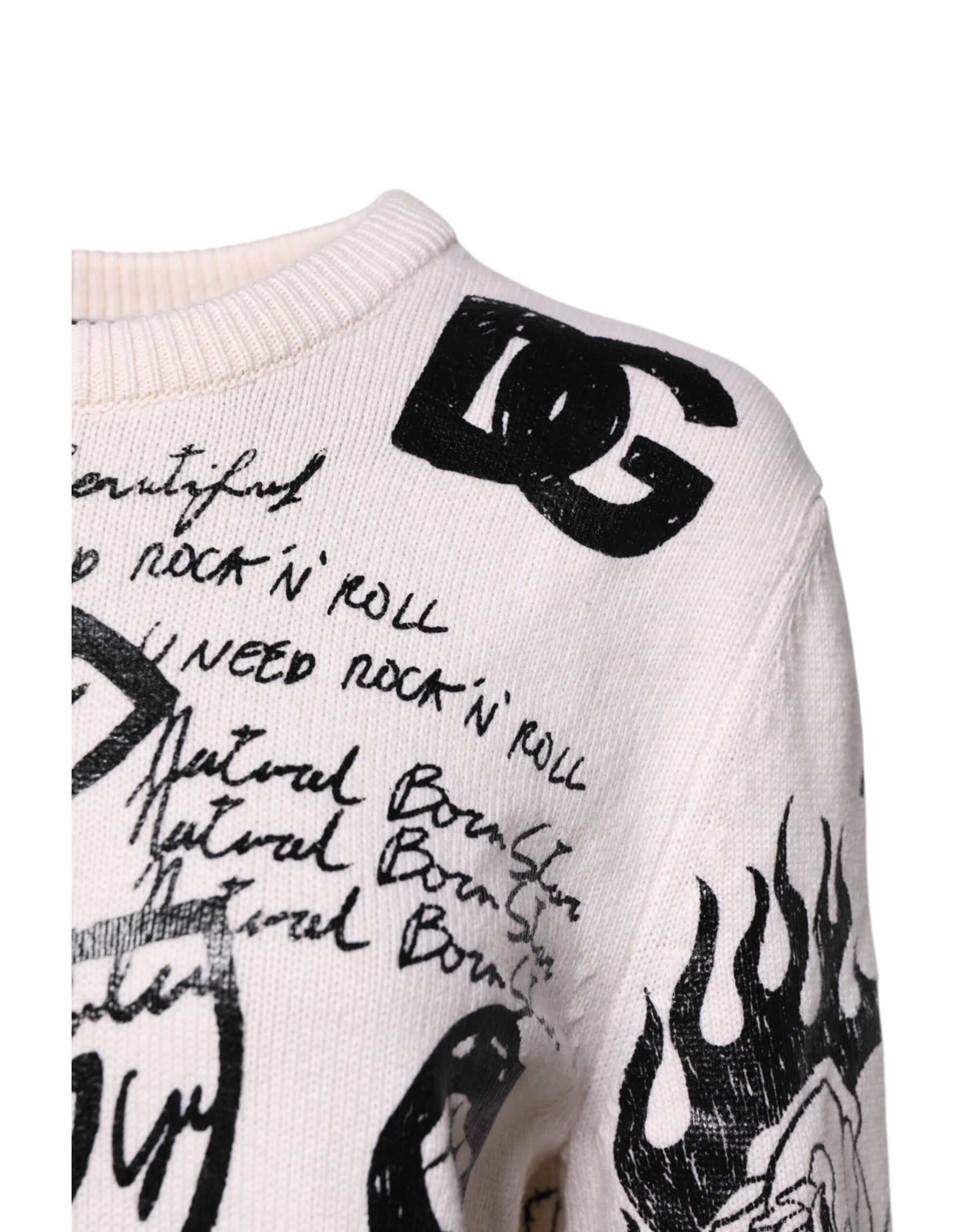 Dolce & Gabbana White Black Logo Print Women Pullover Sweater | Regal Royce