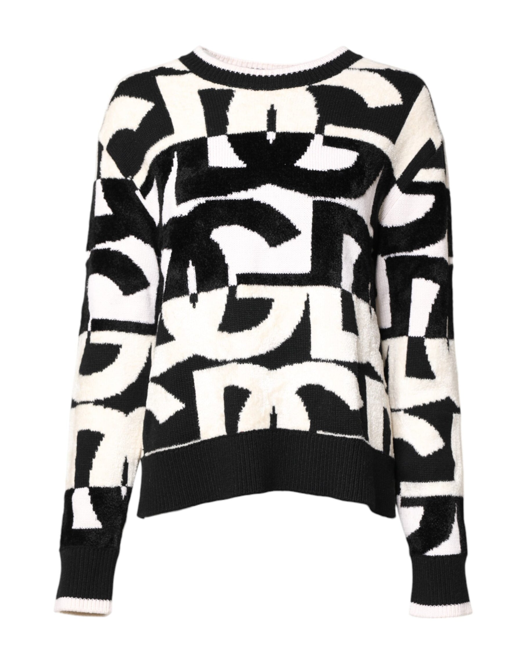 Dolce & Gabbana White Black Logo Print Women Pullover Sweater | Regal Royce