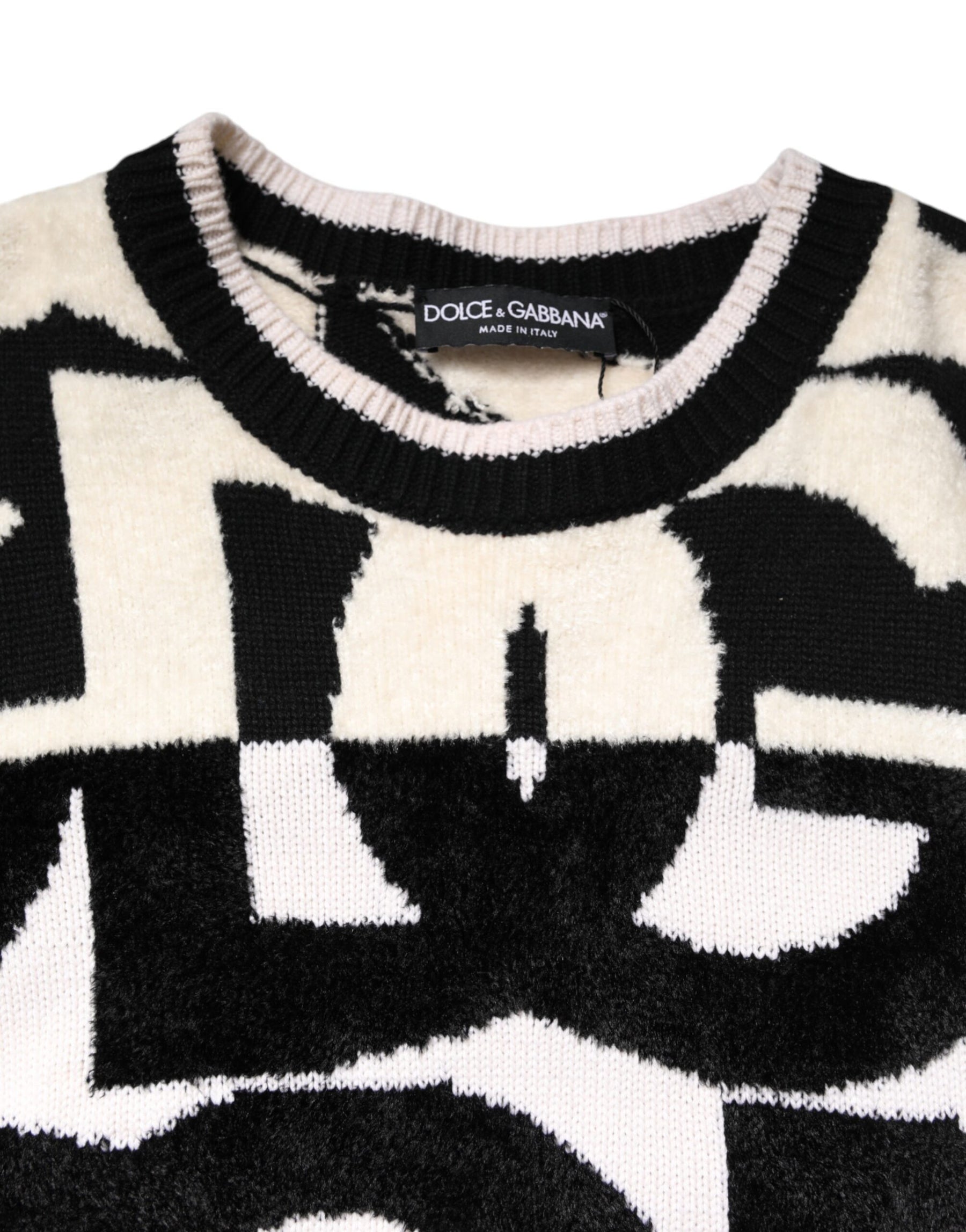 Dolce & Gabbana White Black Logo Print Women Pullover Sweater | Regal Royce