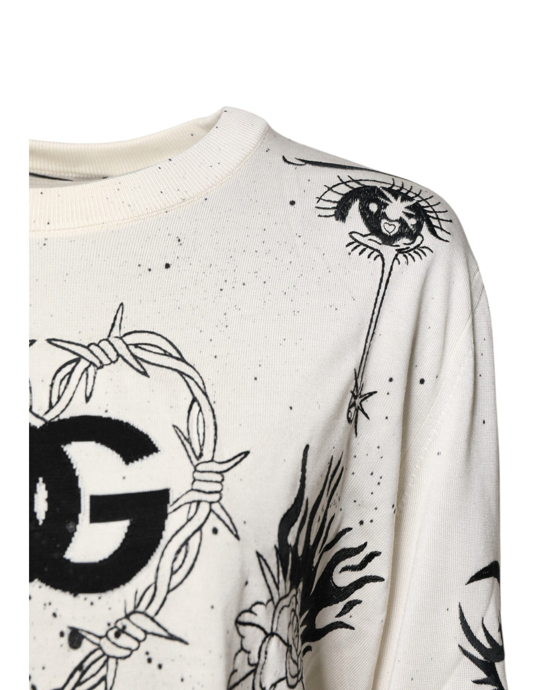 Dolce & Gabbana White Logo Angel Print Women Pullover Sweater | Regal Royce