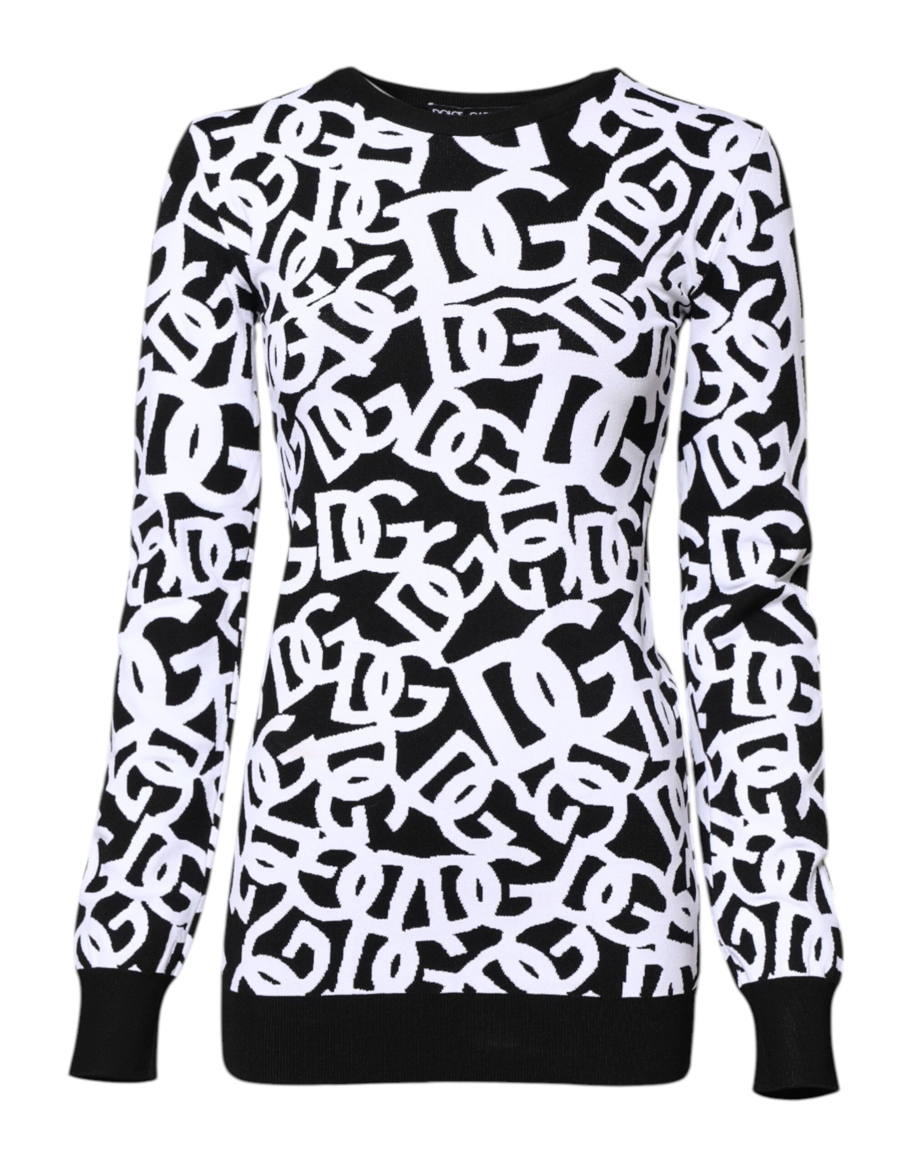 Dolce & Gabbana Black White Logo Print Women Pullover Sweater | Regal Royce