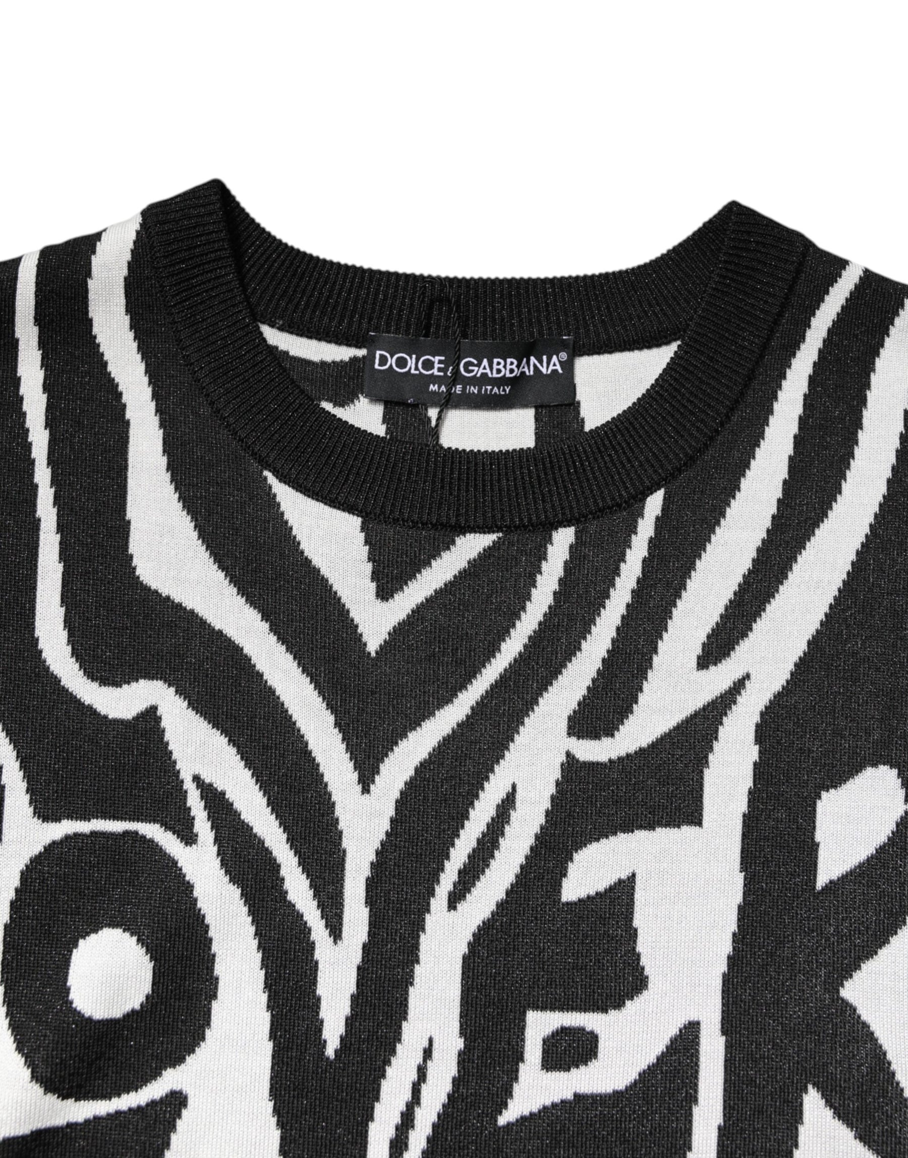 Dolce & Gabbana Black White Print Women Pullover Sweater | Regal Royce